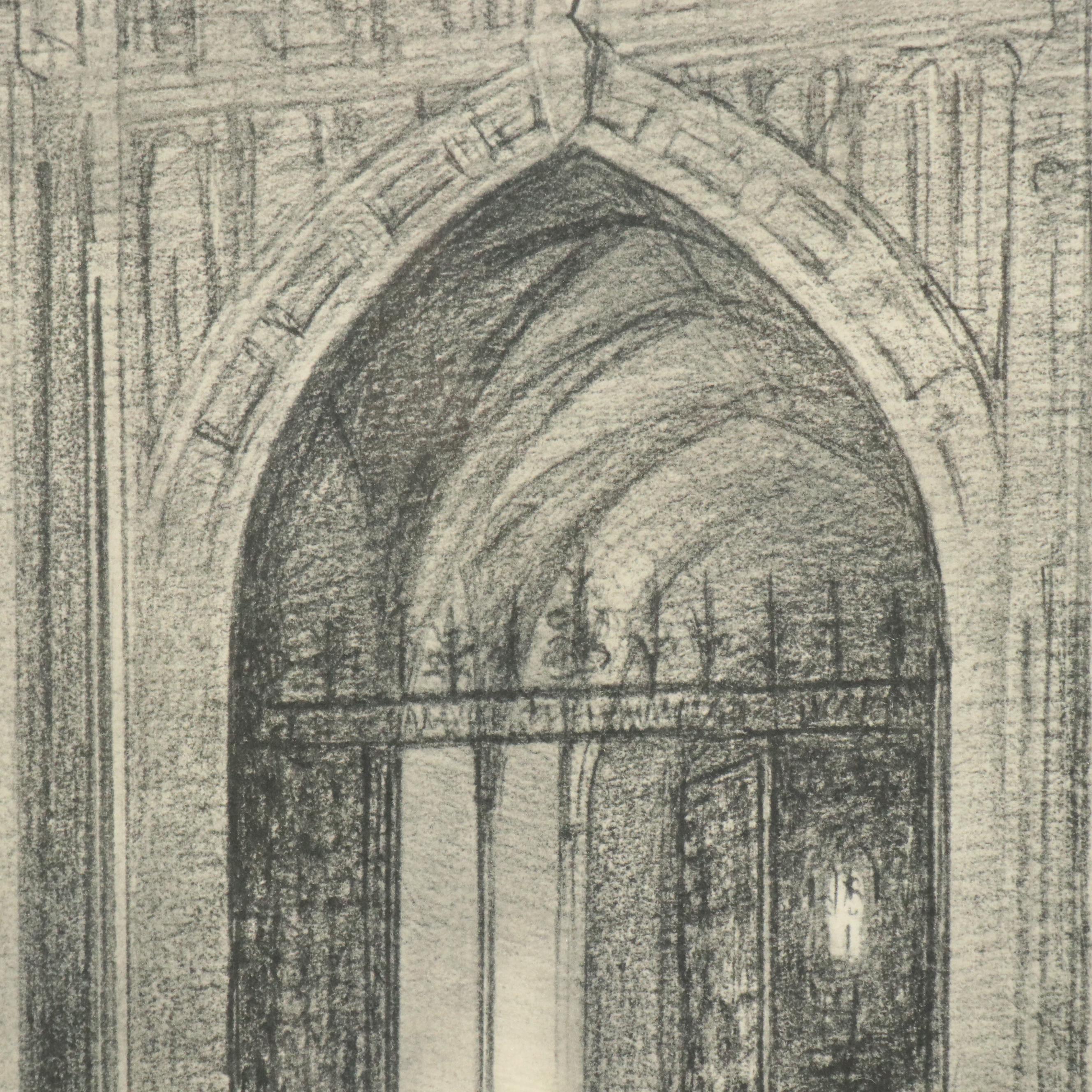 Rotogravures of Gothic Cathedral Interior Scenes