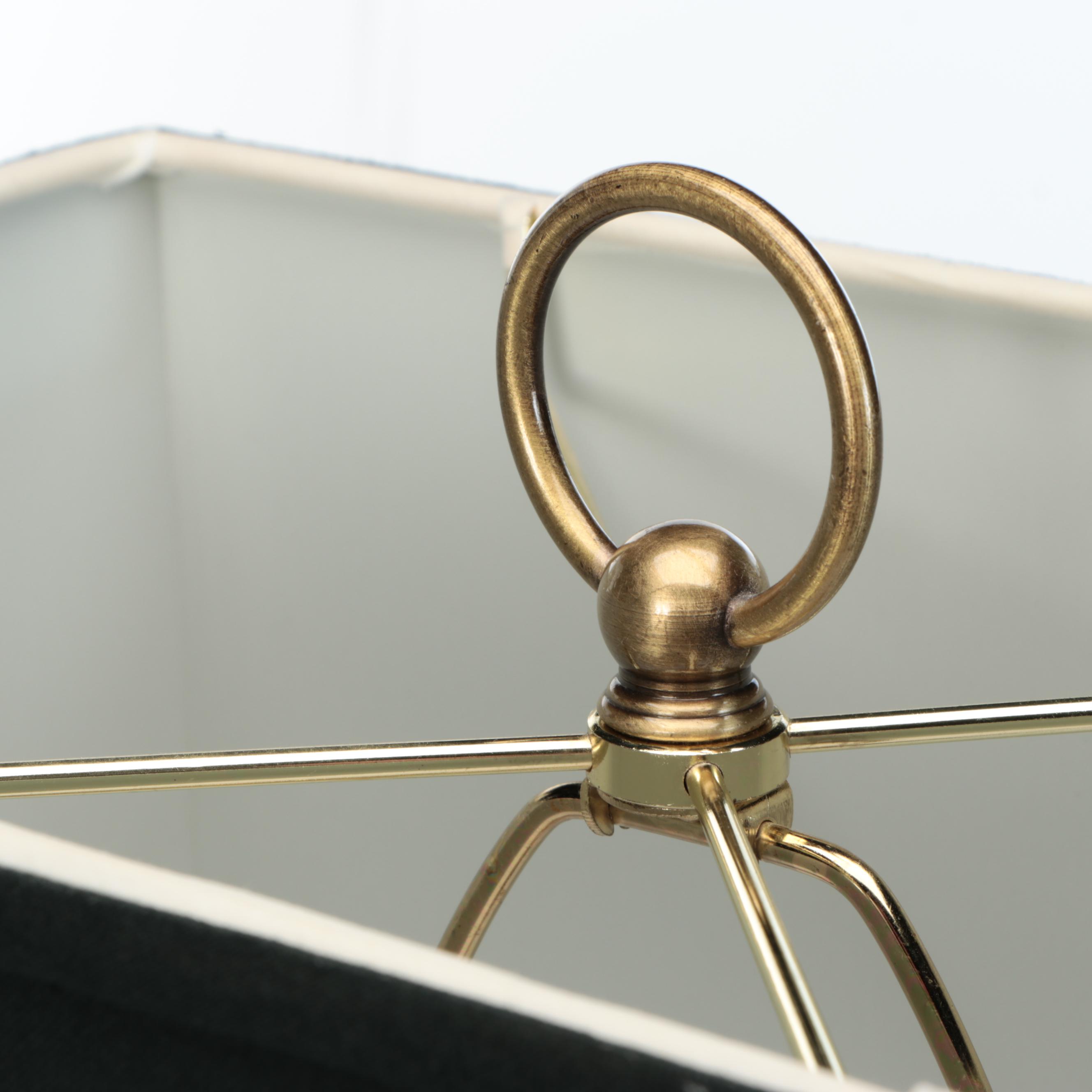 Brass Conn Trumpet Custom Table Lamp with Black Rectangular Drum Shade