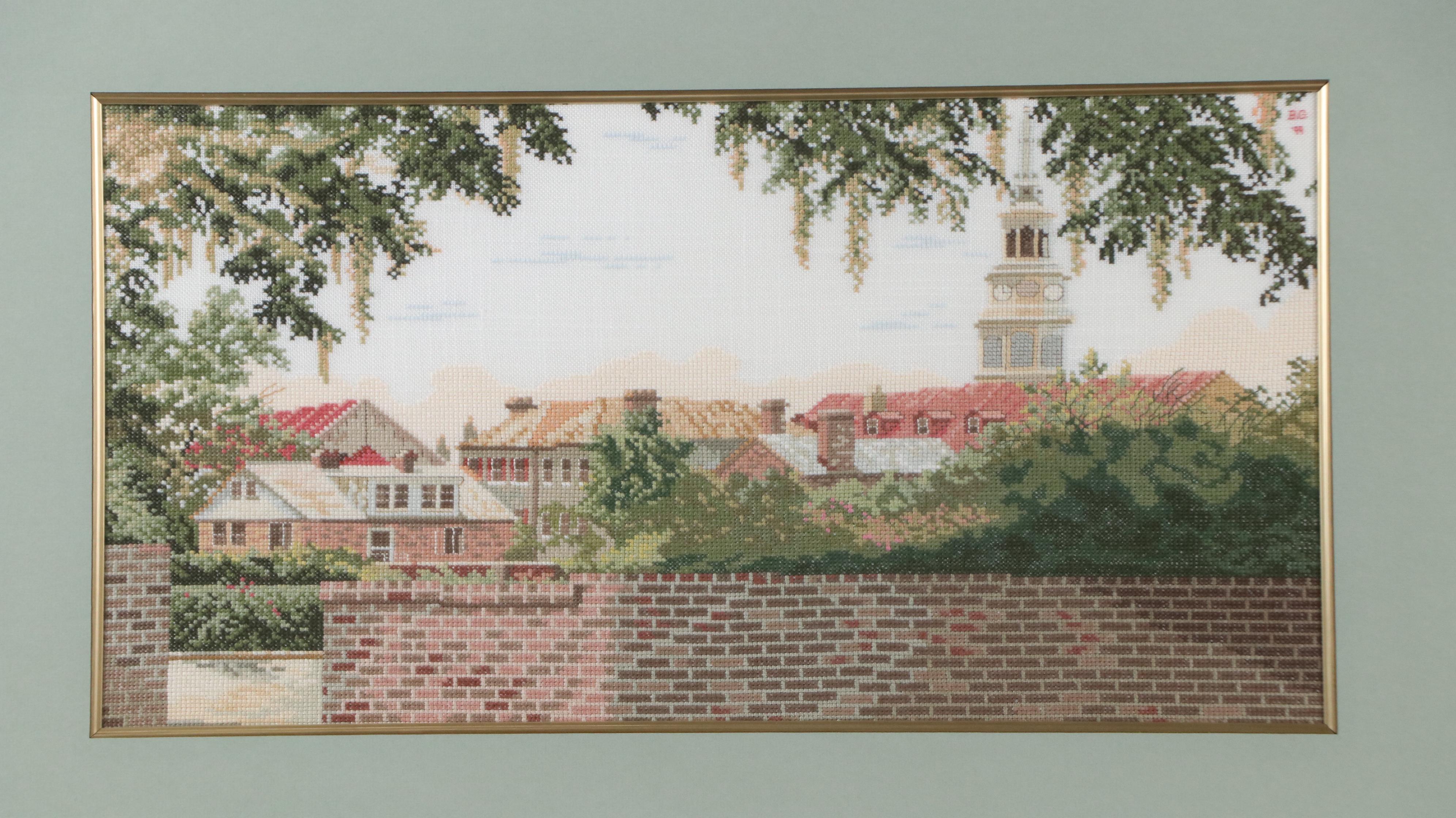 Bernice Giannetti Cross-Stitch Embroidery of Village Landscape