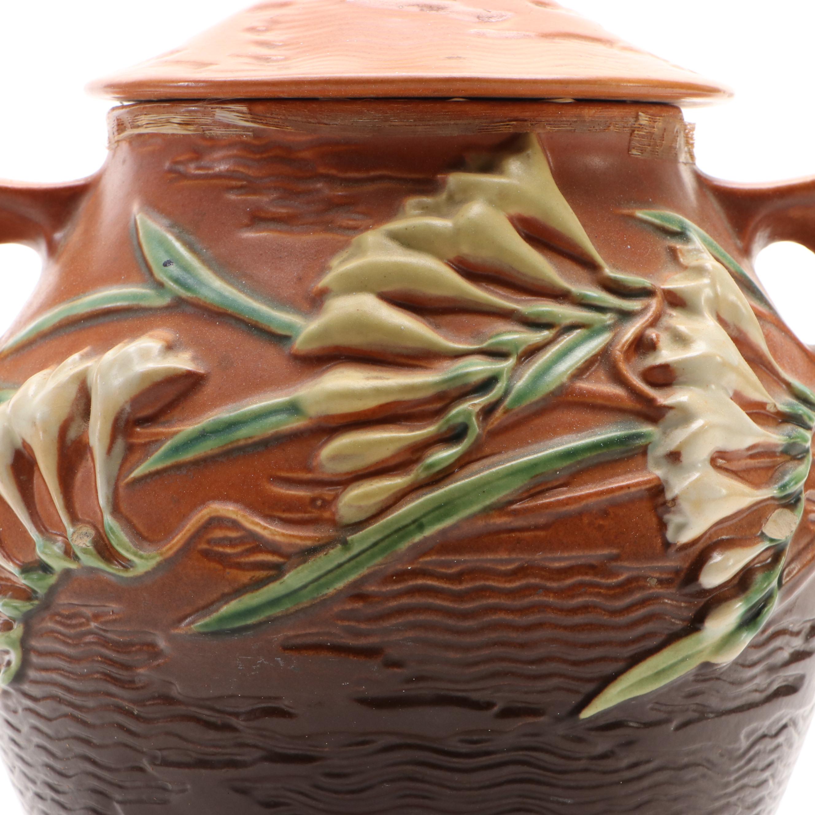 Roseville Pottery "Freesia" Ceramic Cookie Jar, Mid-20th Century