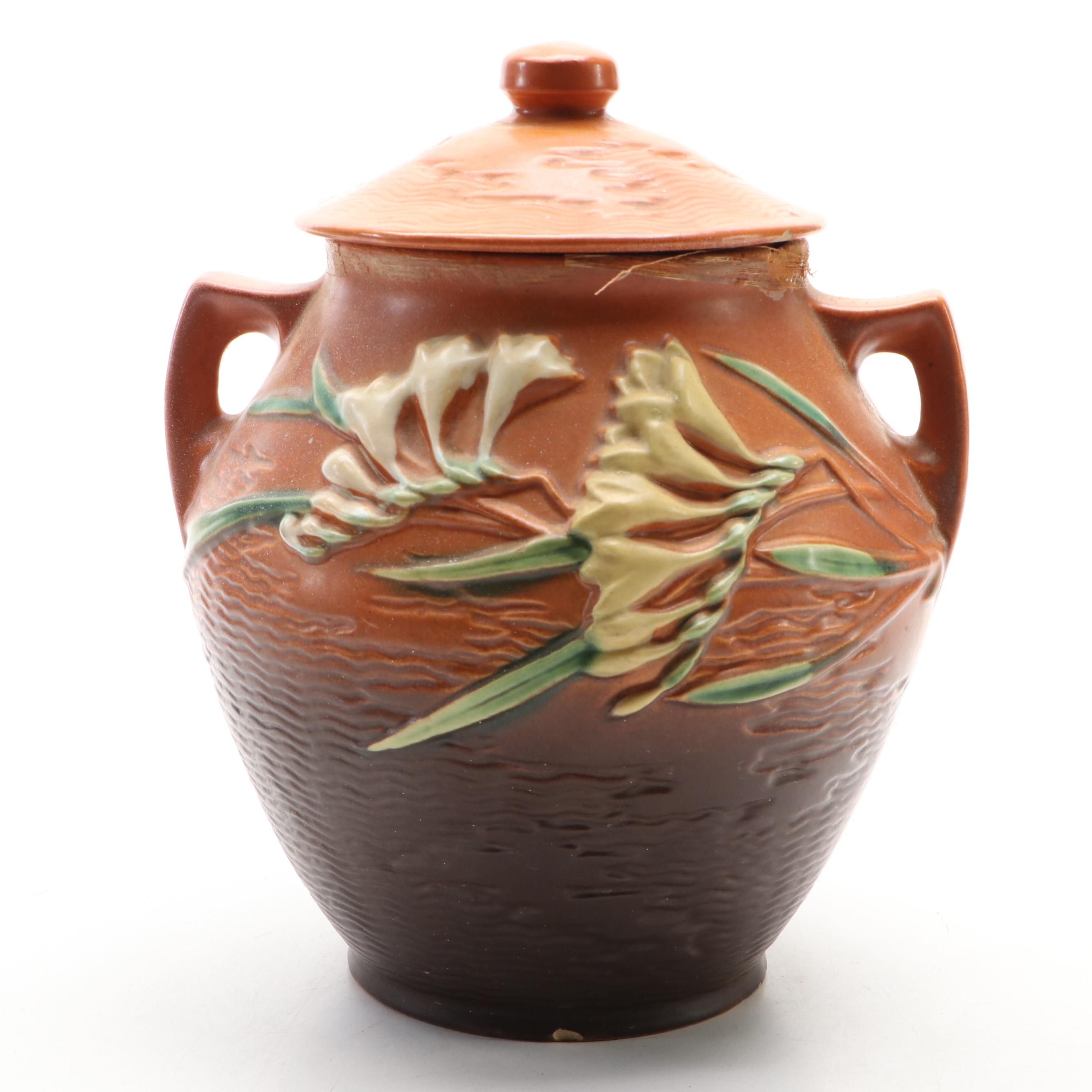 Roseville Pottery "Freesia" Ceramic Cookie Jar, Mid-20th Century