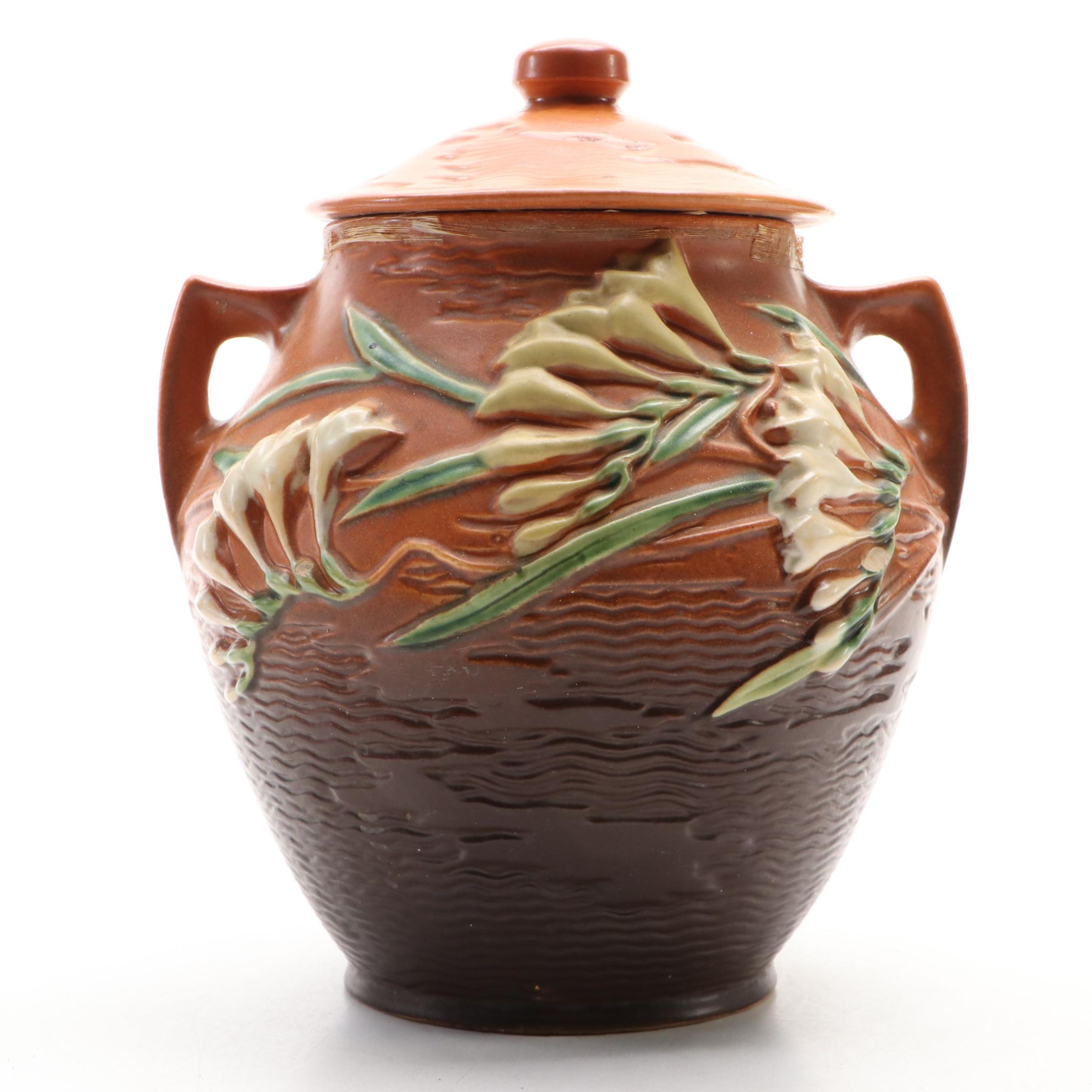 Roseville Pottery "Freesia" Ceramic Cookie Jar, Mid-20th Century