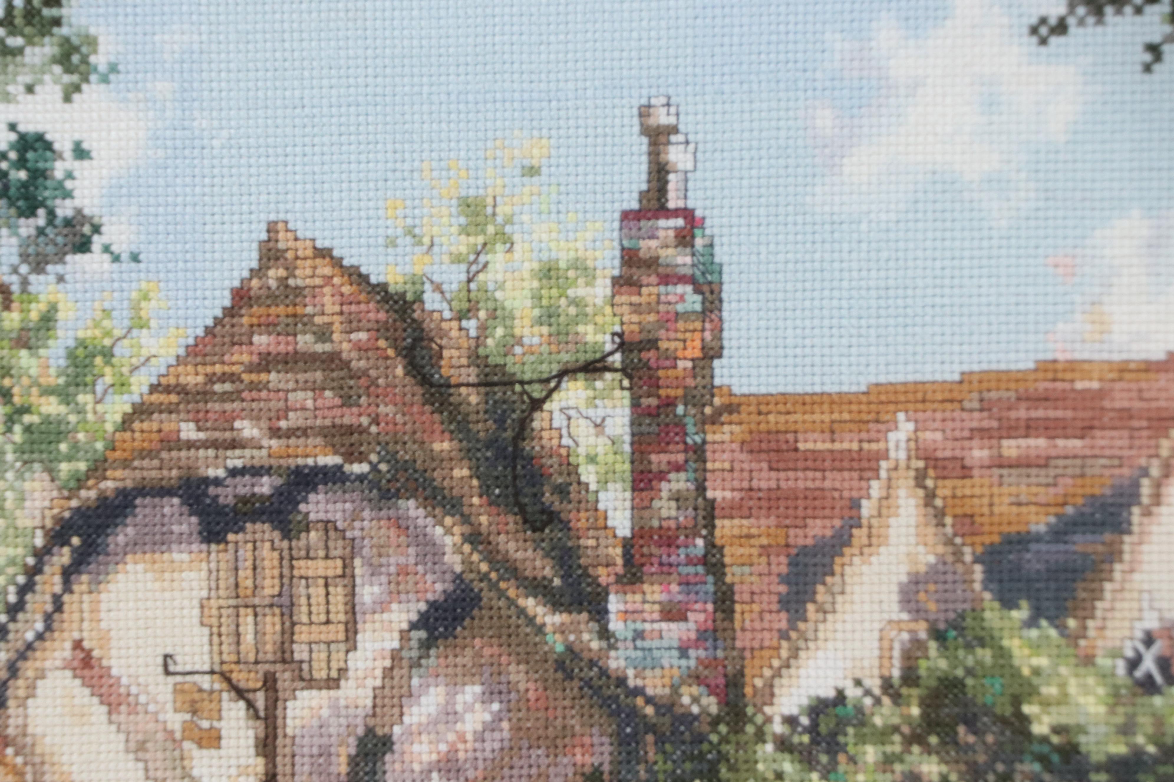 Bernice Giannetti Cross-Stitch Embroidery of Residential Landscape