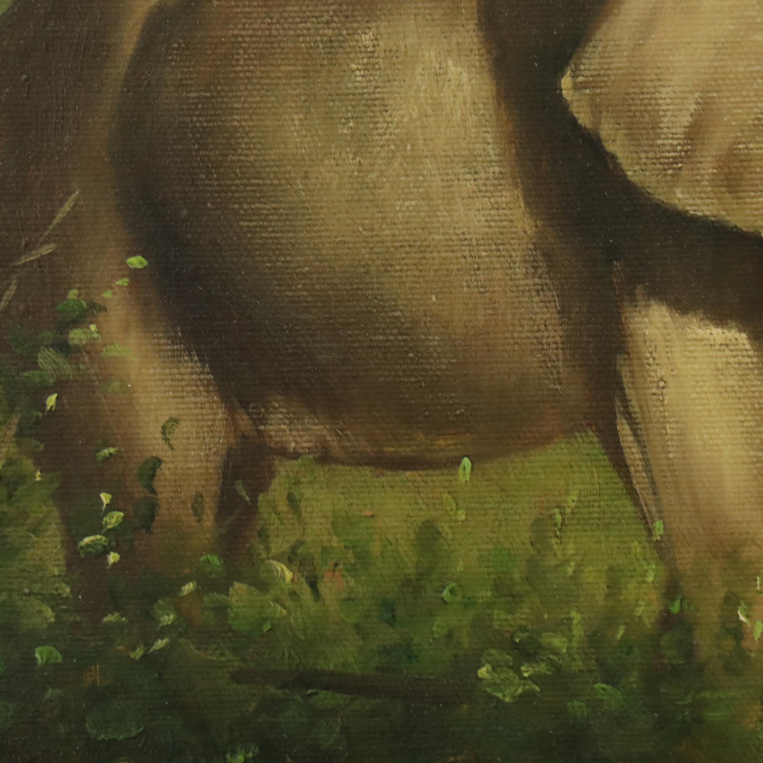 G. Hansh Wildlife Acrylic Painting of Elephants in Landscape, 21st Century