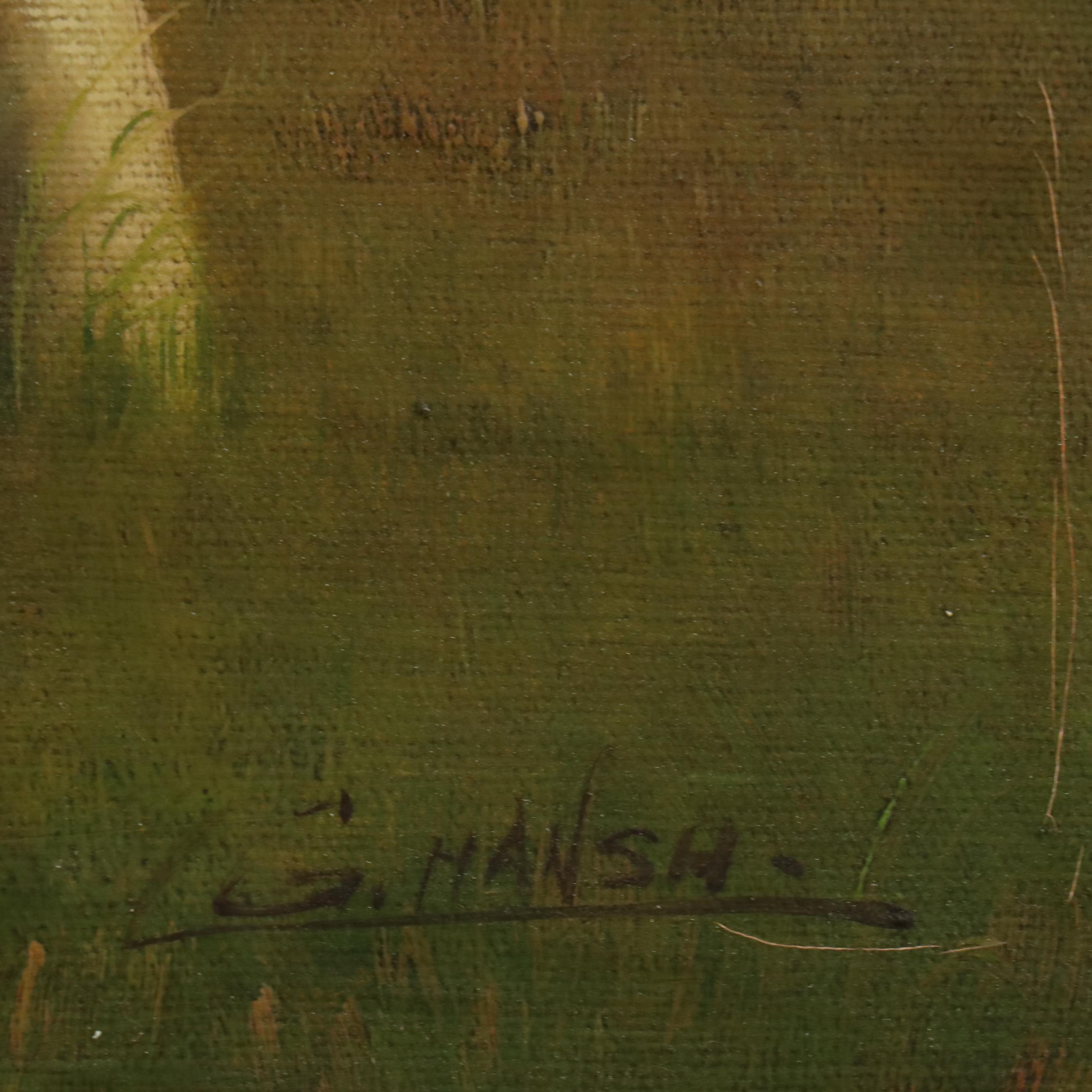 G. Hansh Wildlife Acrylic Painting of Elephants in Landscape, 21st Century