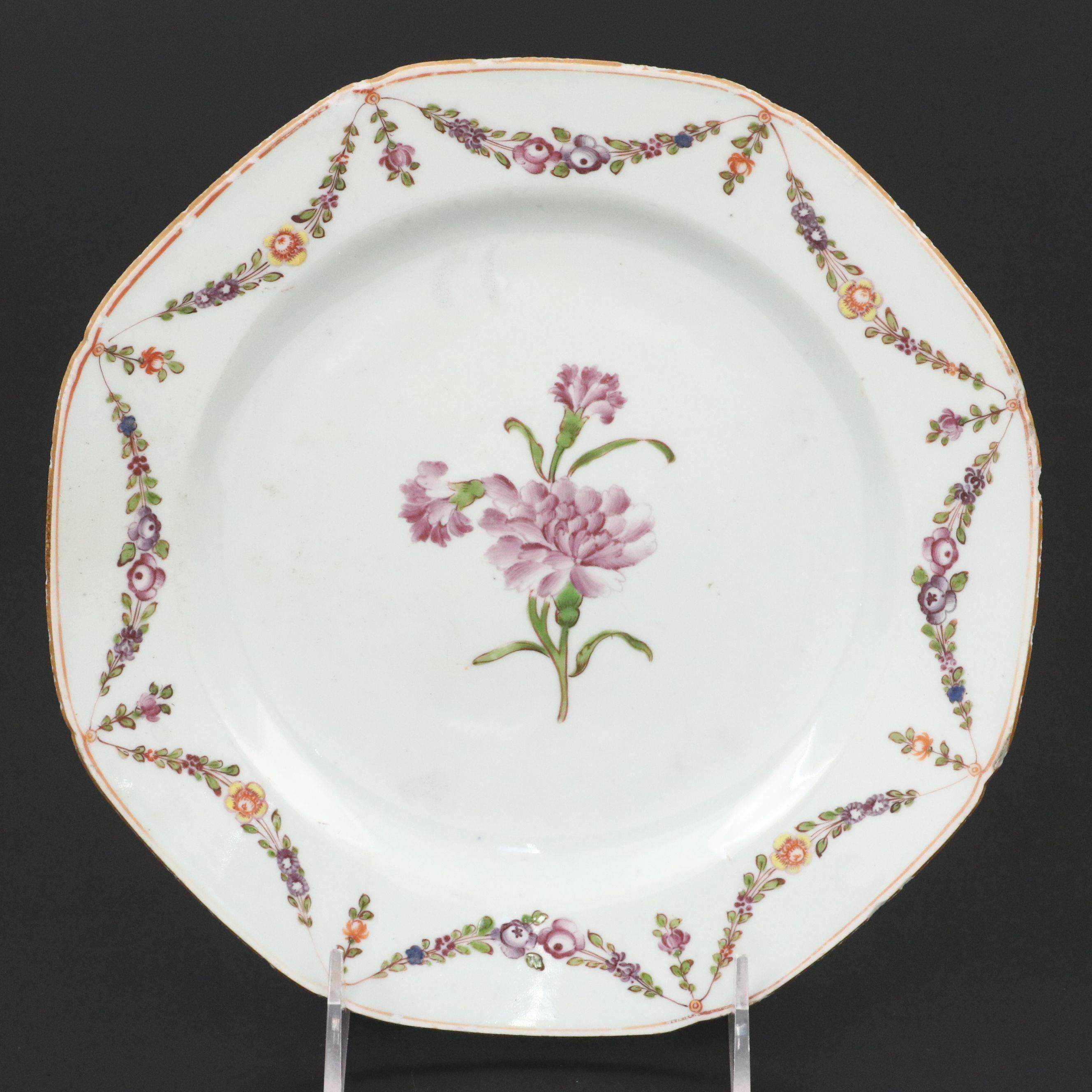 Antique Chinese Export Qianlong Period Porcelain Plate and Armorial Teacups