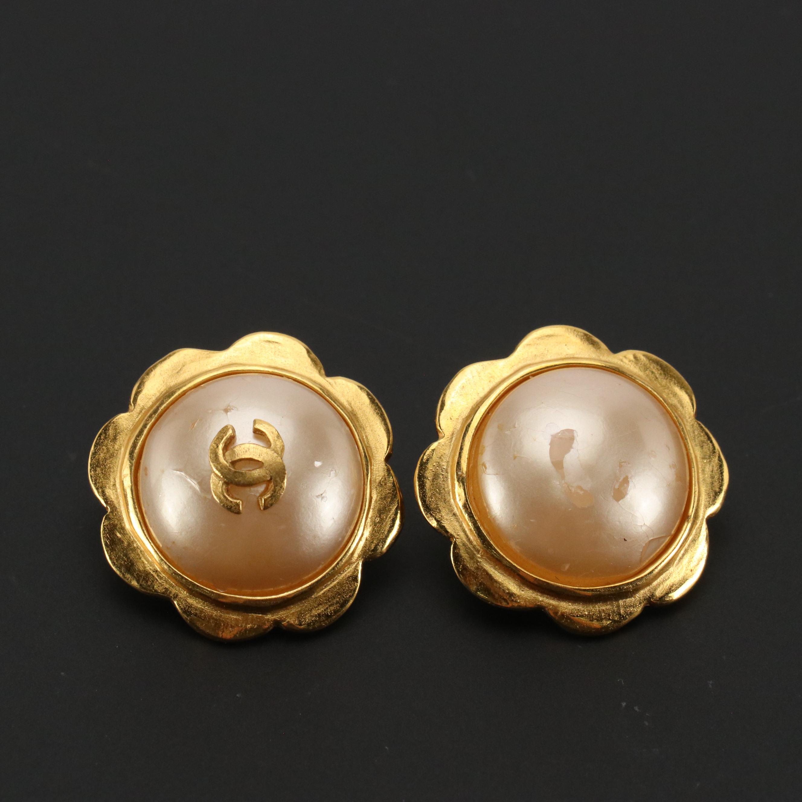 Chanel CC Imitation Pearl Clip Earrings