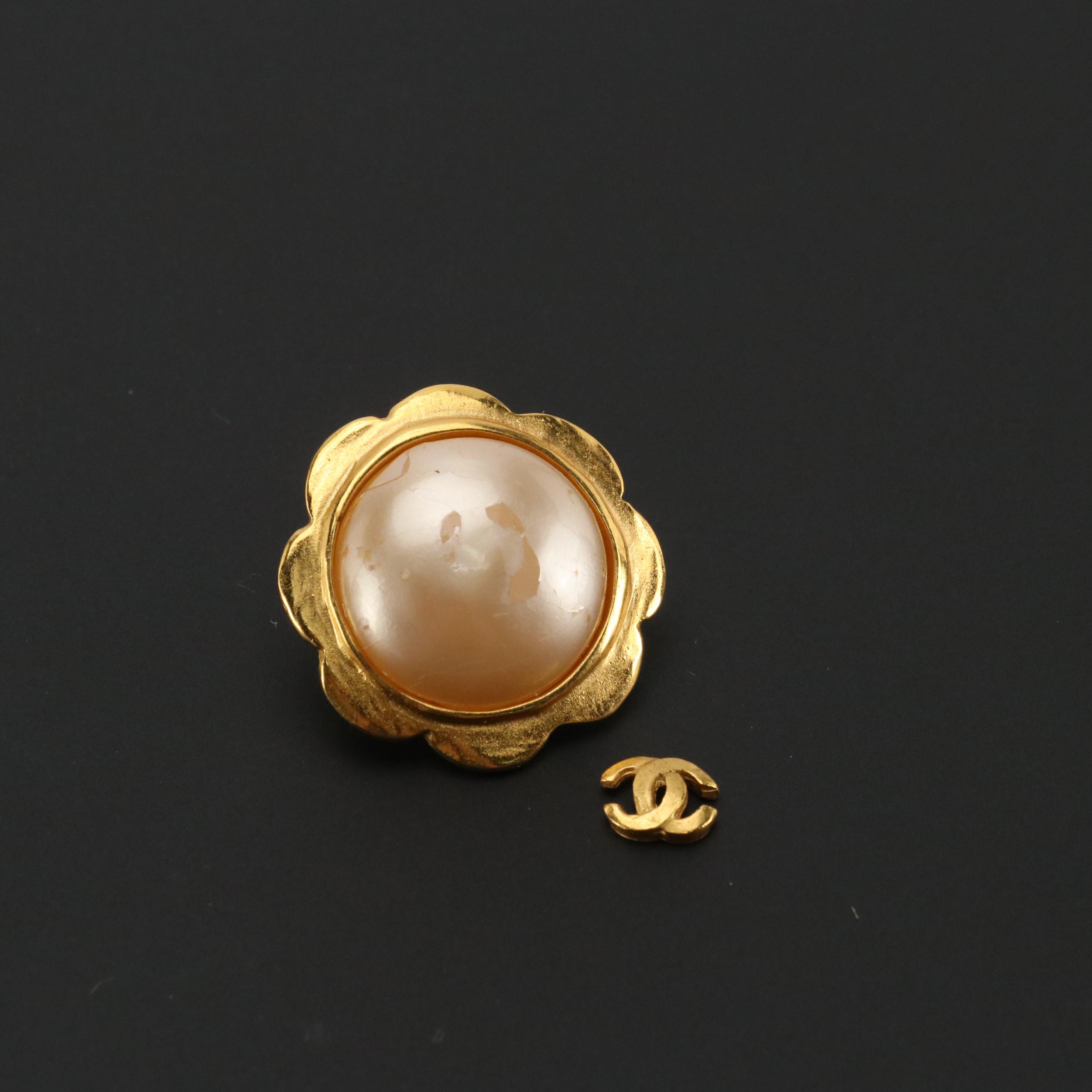 Chanel CC Imitation Pearl Clip Earrings