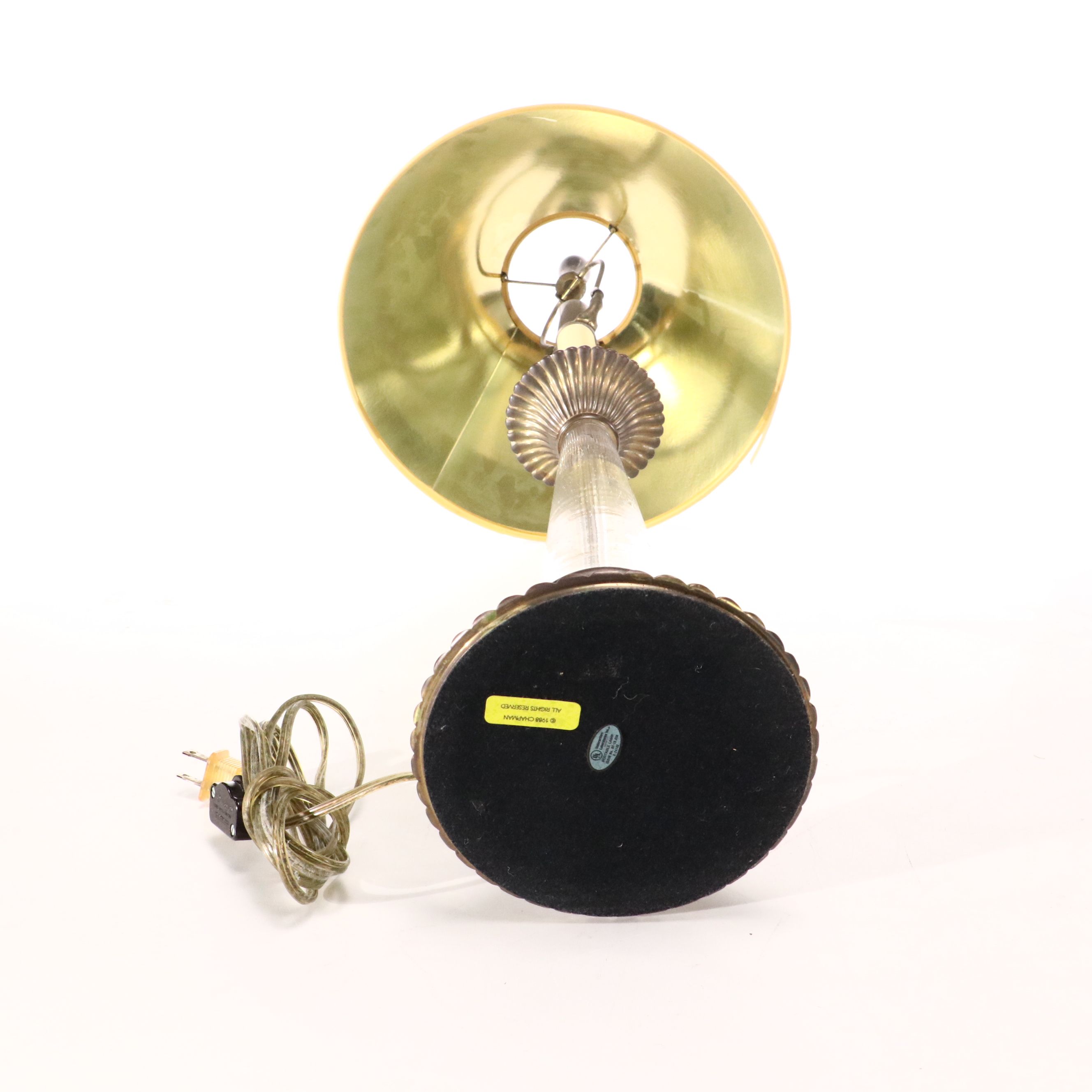 E. F. Chapman Bronzed Metal & Seed Glass Table Lamps with Coolie Shades, 1988