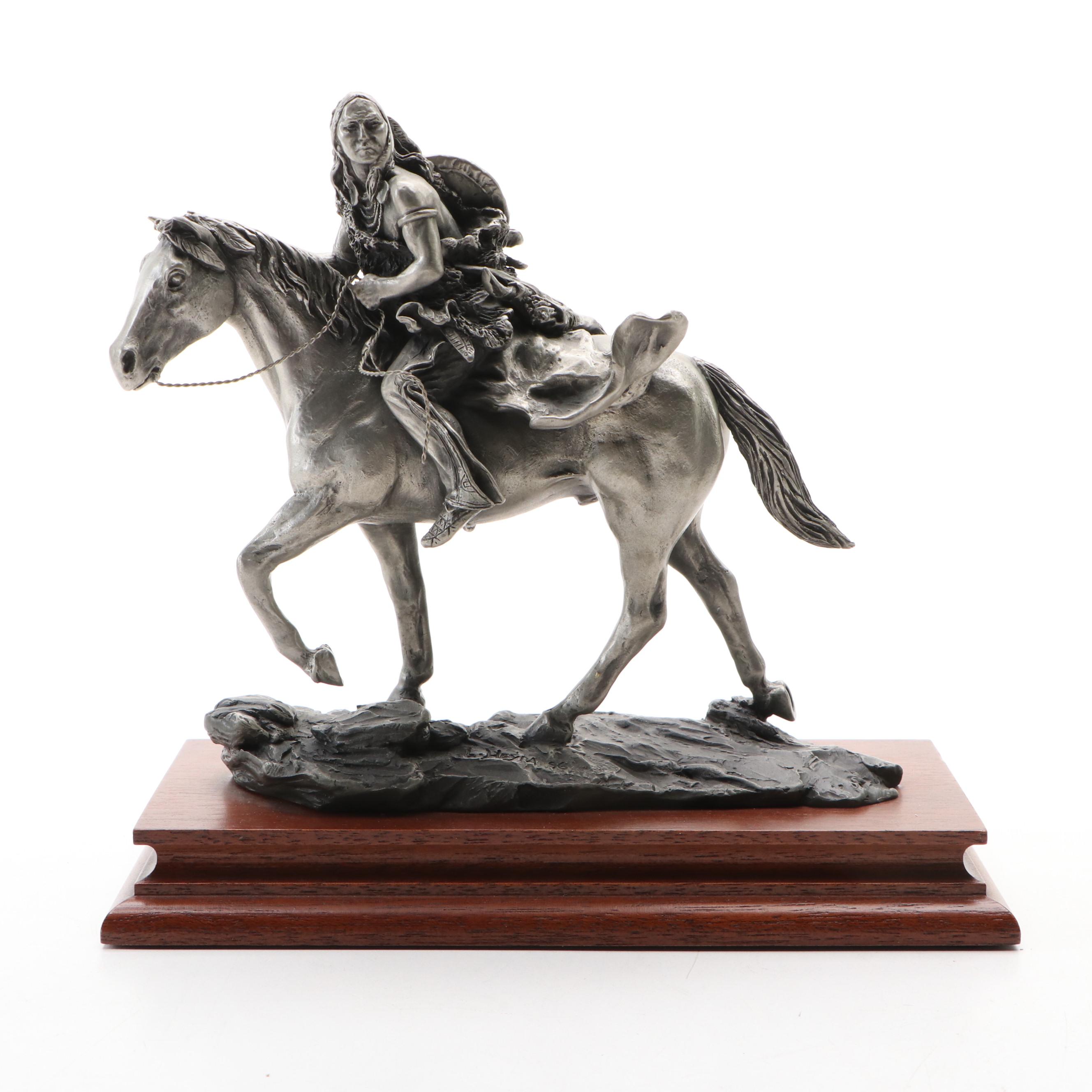 Chilmark Pewter Lawrence Heyda Native American Figurines Mounted on Wooden Bases