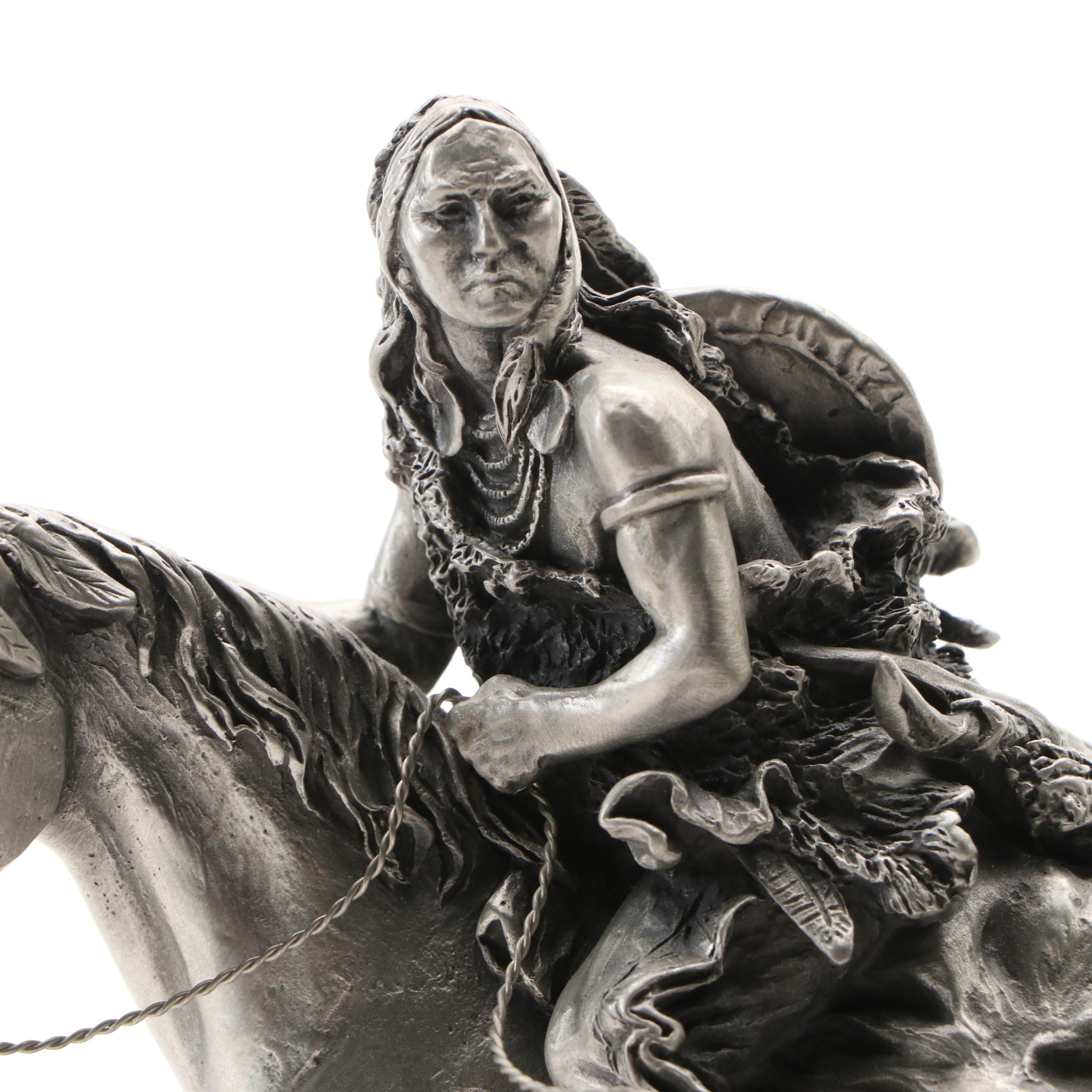 Chilmark Pewter Lawrence Heyda Native American Figurines Mounted on Wooden Bases