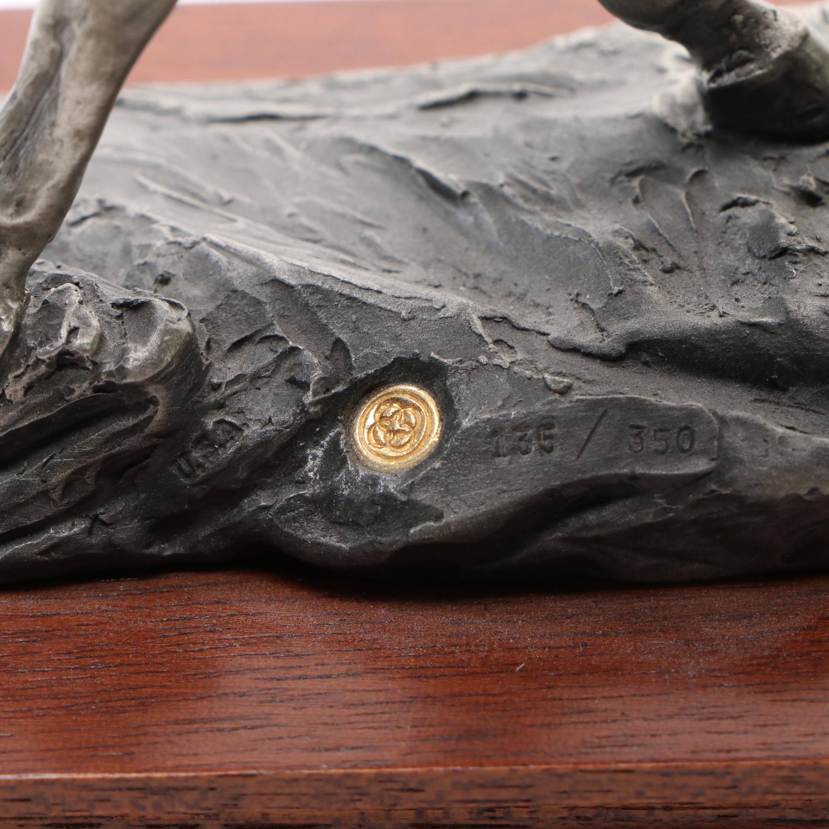 Chilmark Pewter Lawrence Heyda Native American Figurines Mounted on Wooden Bases