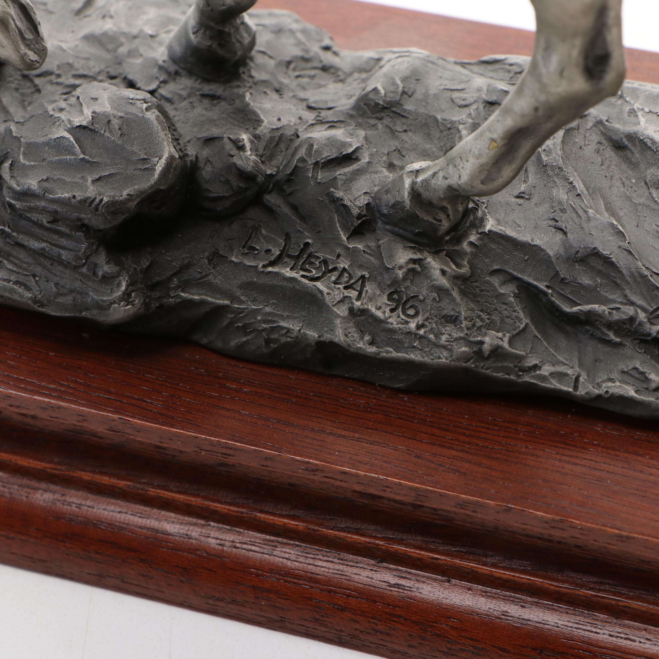 Chilmark Pewter Lawrence Heyda Native American Figurines Mounted on Wooden Bases