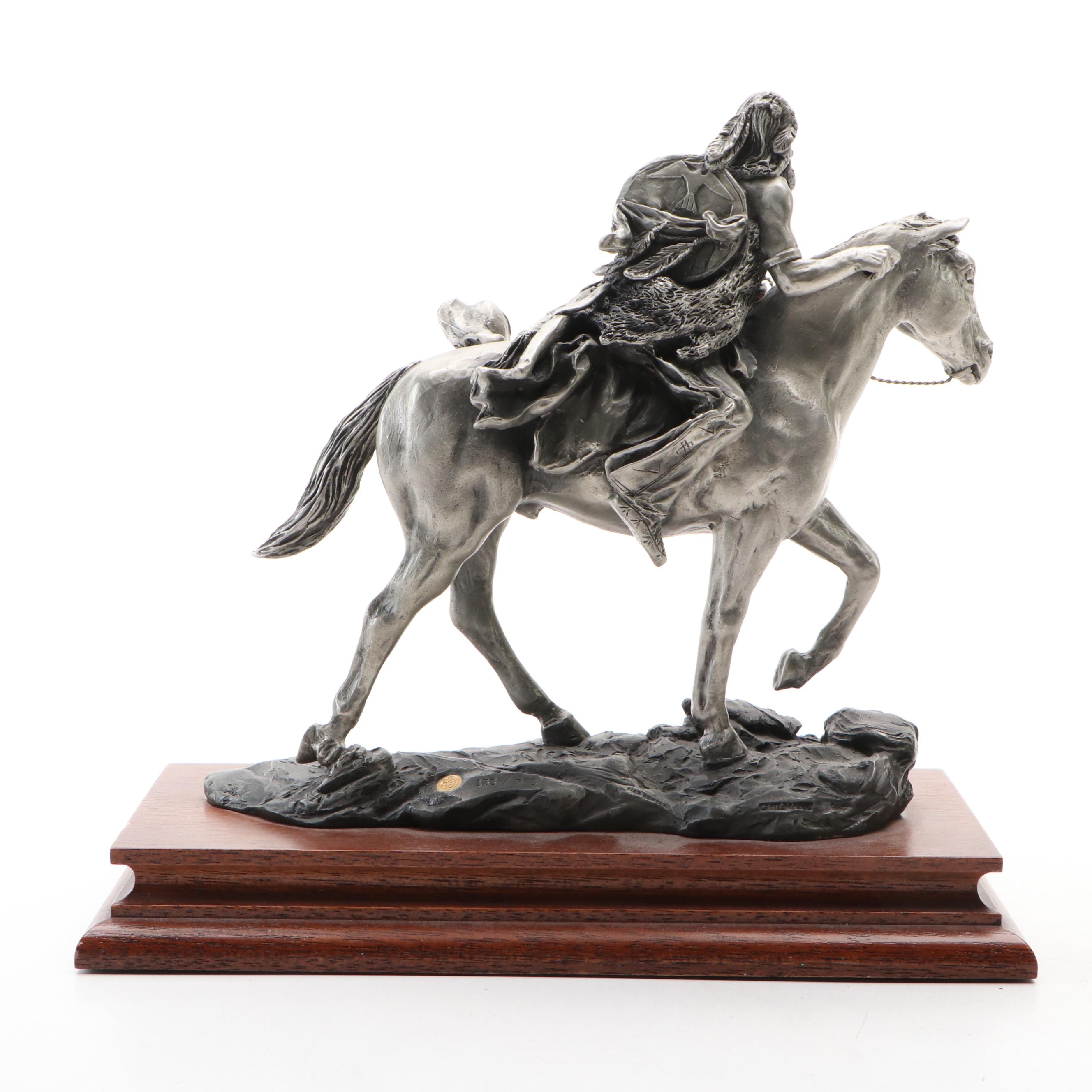 Chilmark Pewter Lawrence Heyda Native American Figurines Mounted on Wooden Bases