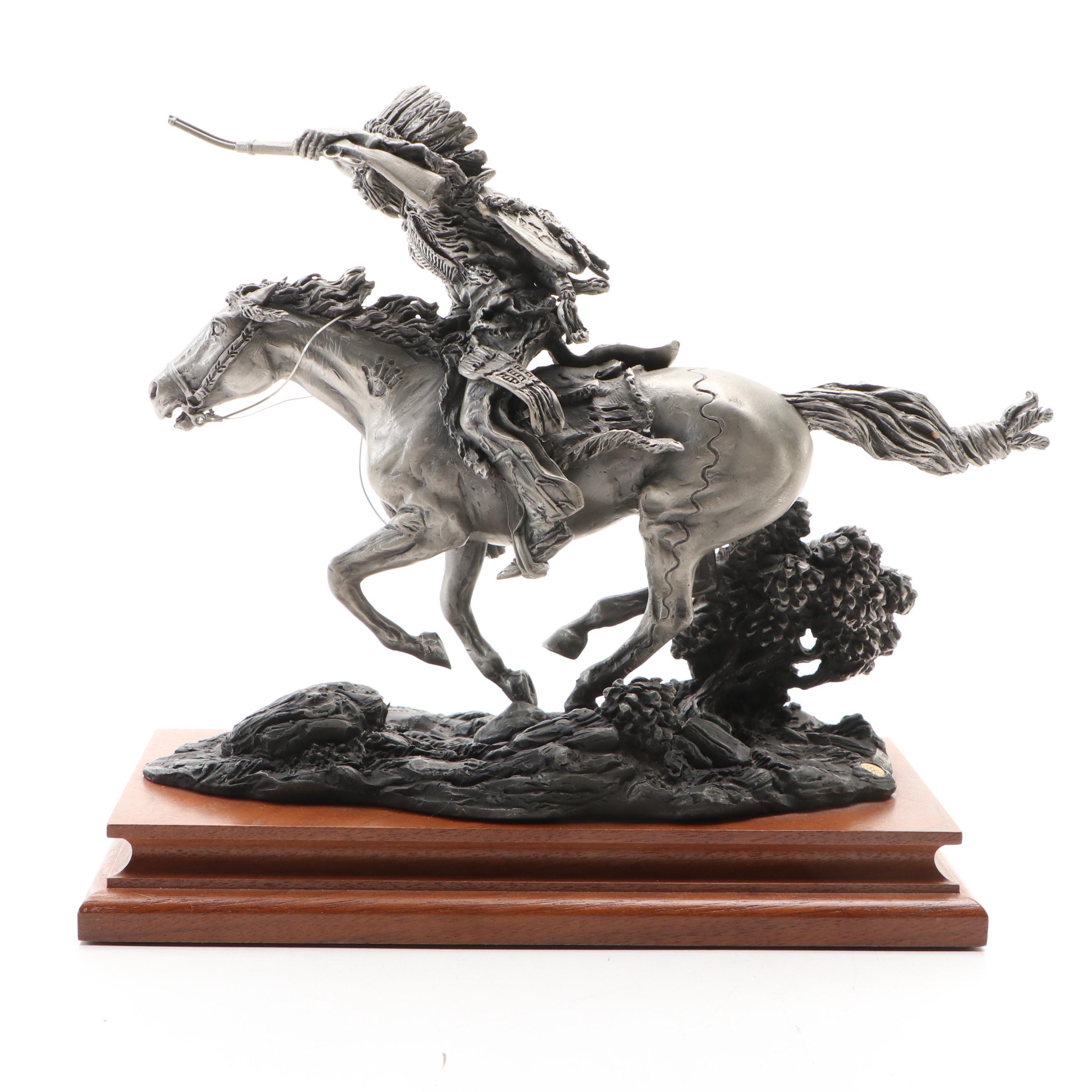 Chilmark Pewter Lawrence Heyda Native American Figurines Mounted on Wooden Bases