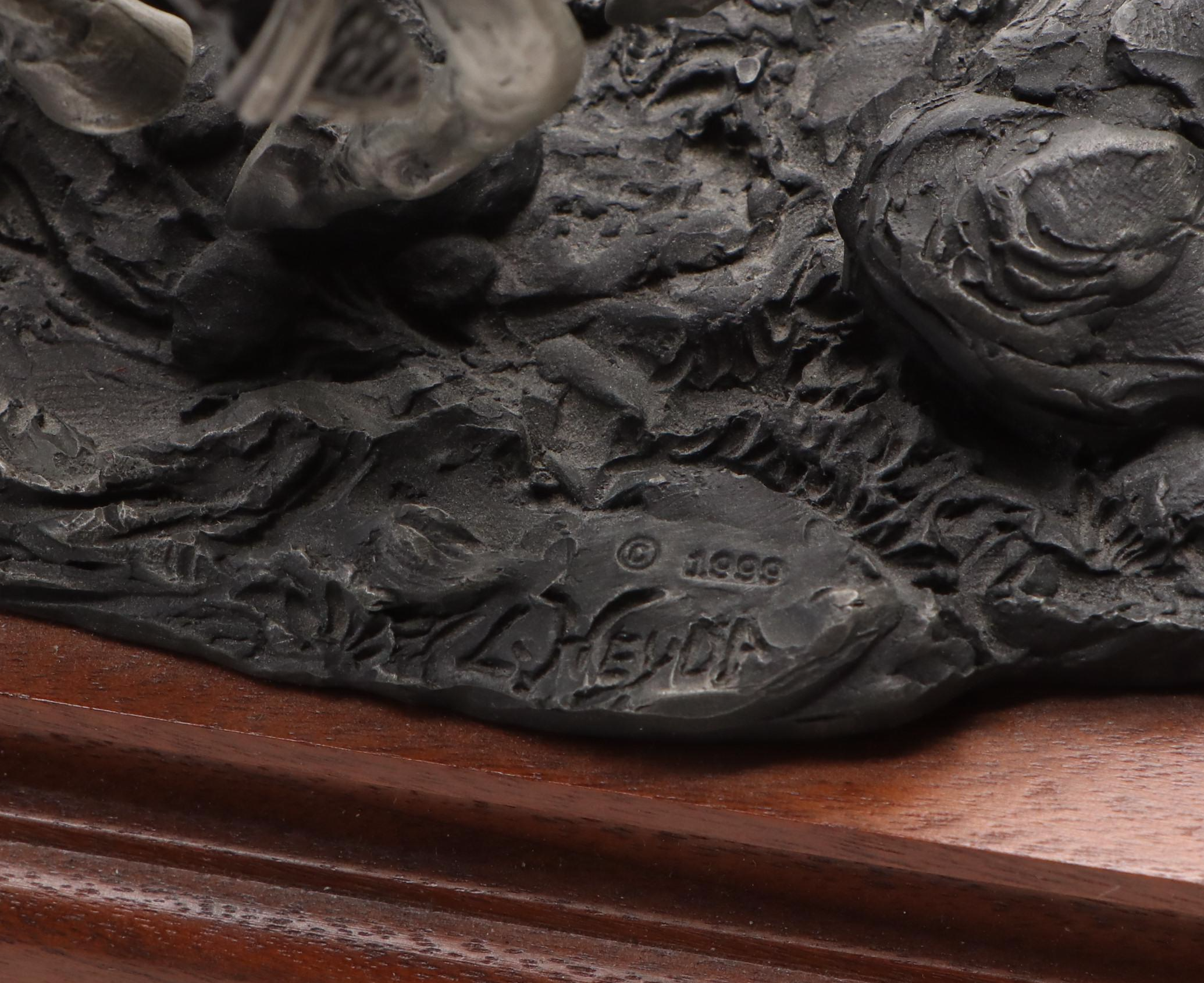 Chilmark Pewter Lawrence Heyda Native American Figurines Mounted on Wooden Bases