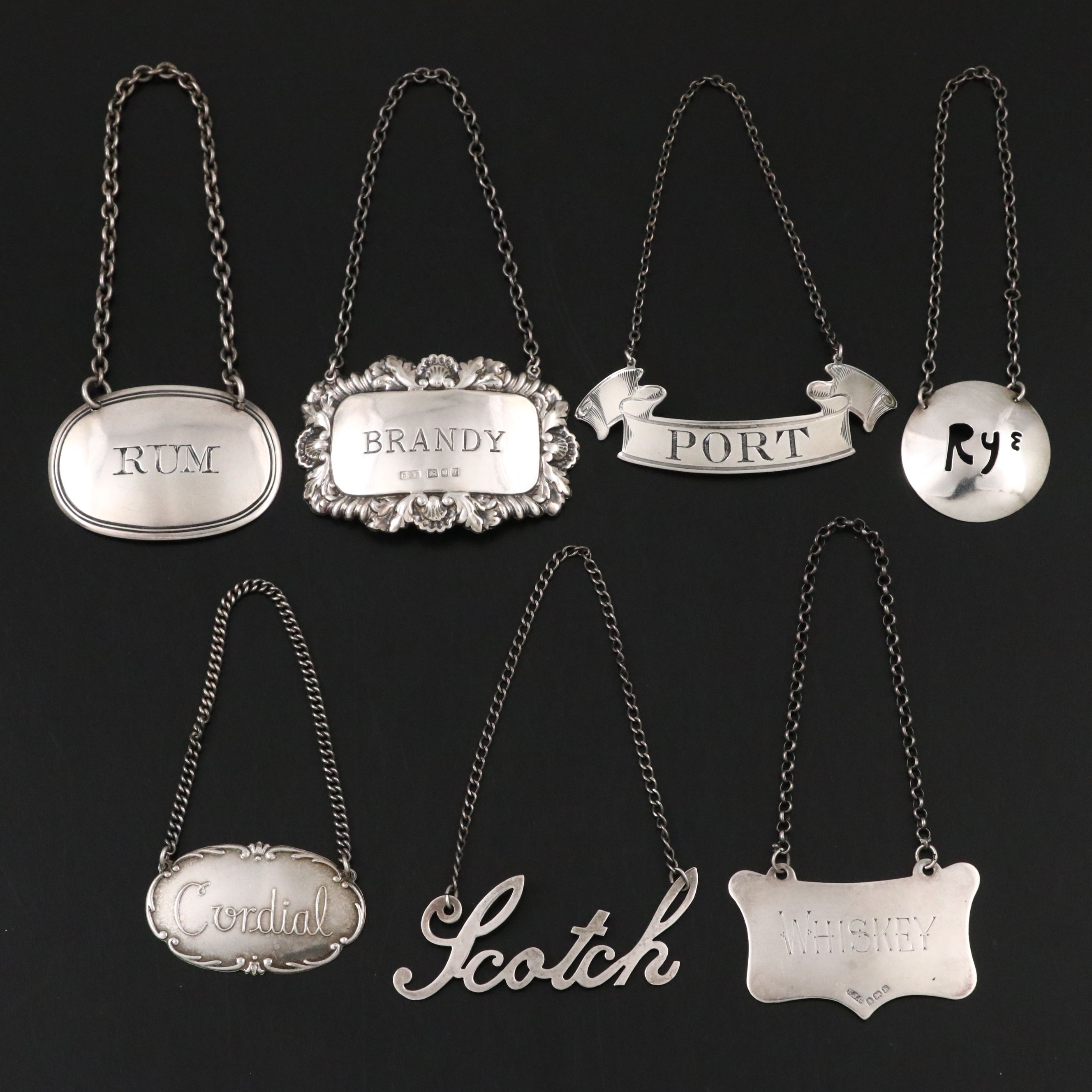 Antique and Vintage Sterling Silver Bottle and Decanter Tags