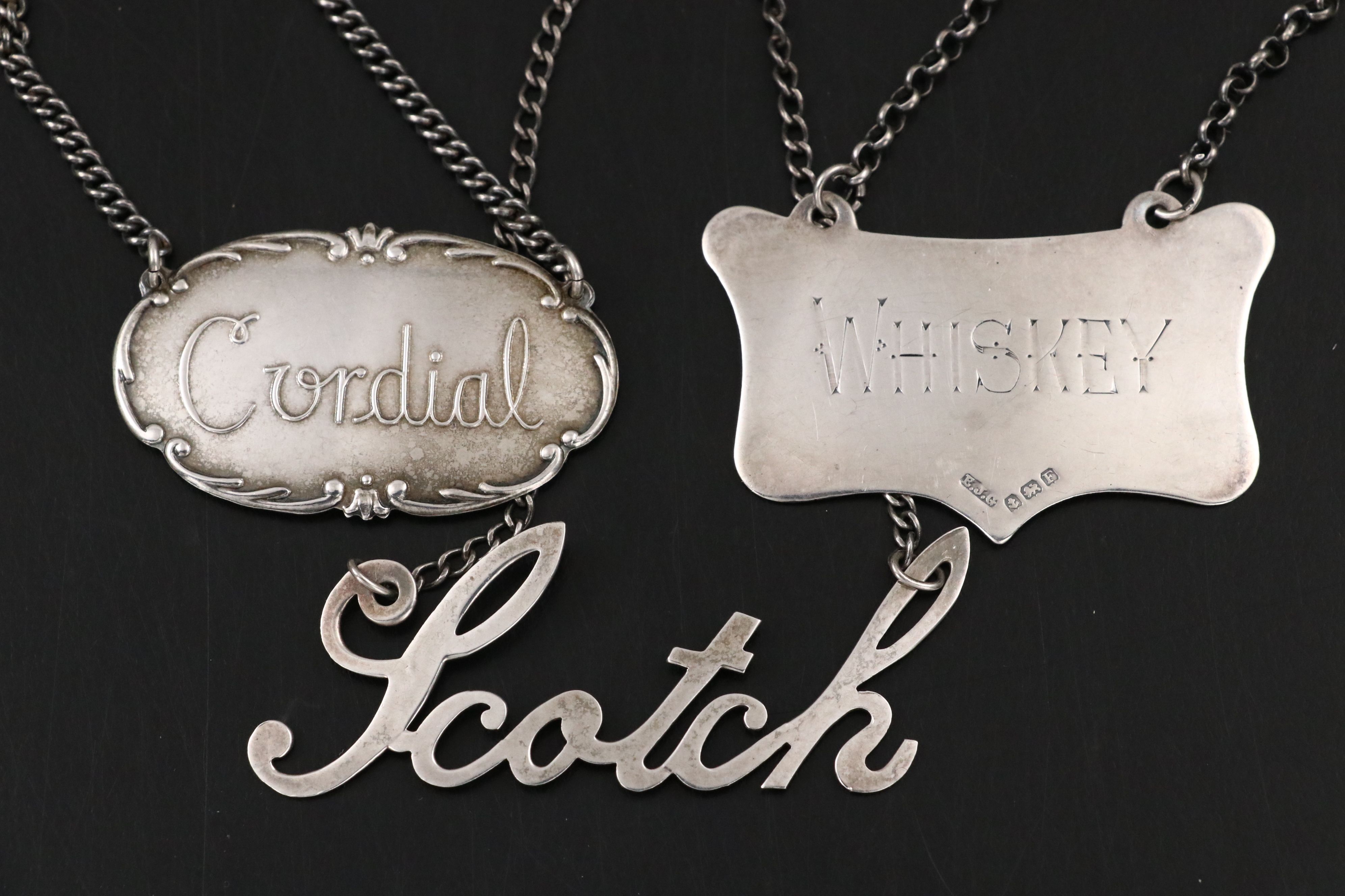 Antique and Vintage Sterling Silver Bottle and Decanter Tags