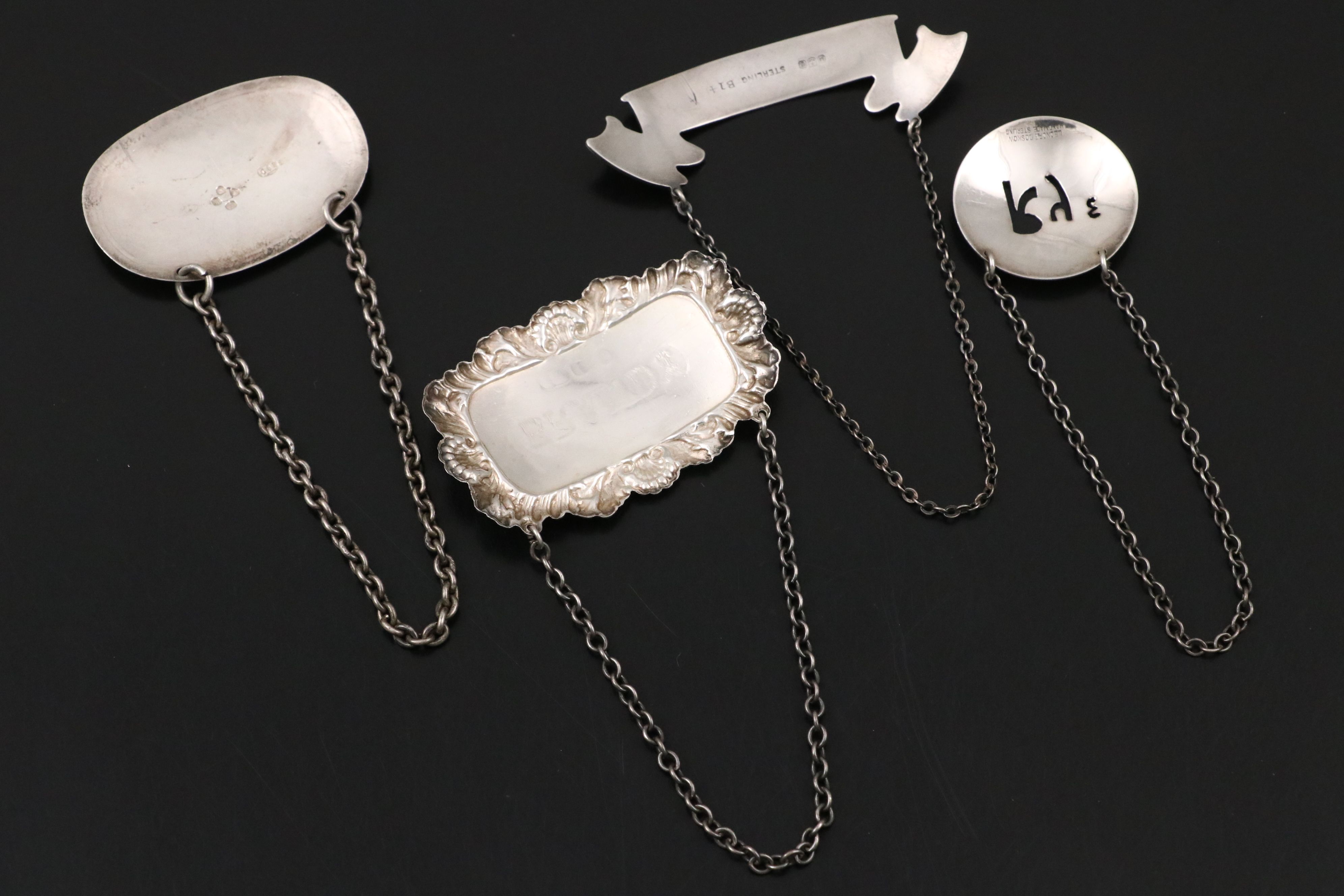 Antique and Vintage Sterling Silver Bottle and Decanter Tags