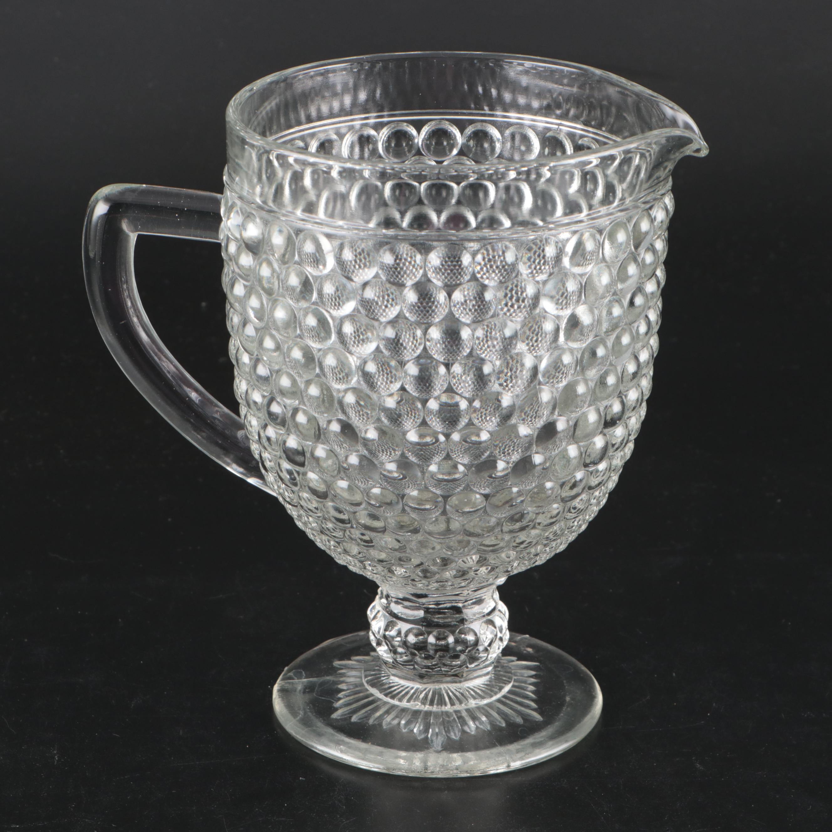 Hobnail Clear Glass Footed Pitcher, Cups and Tumblers