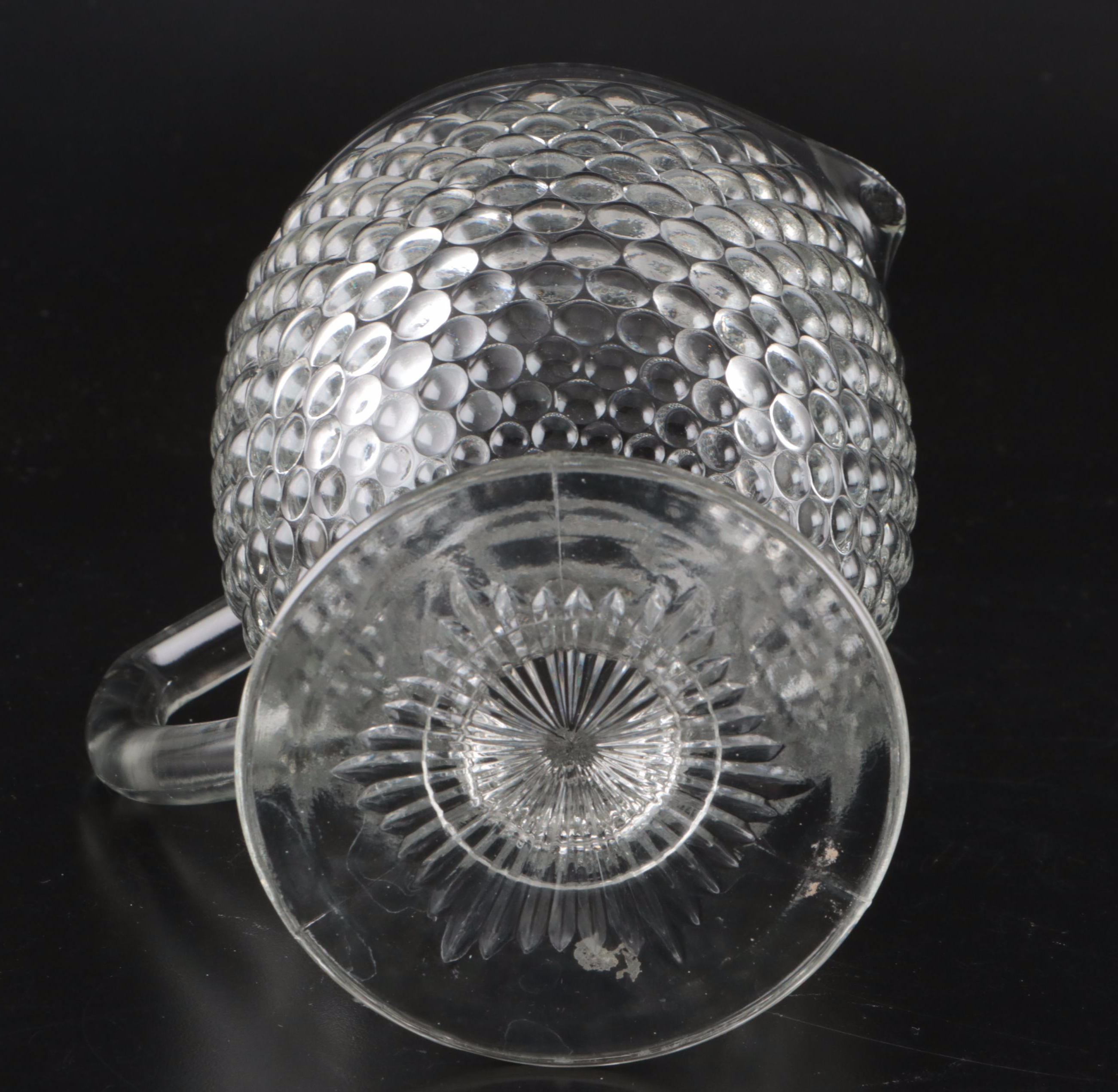 Hobnail Clear Glass Footed Pitcher, Cups and Tumblers
