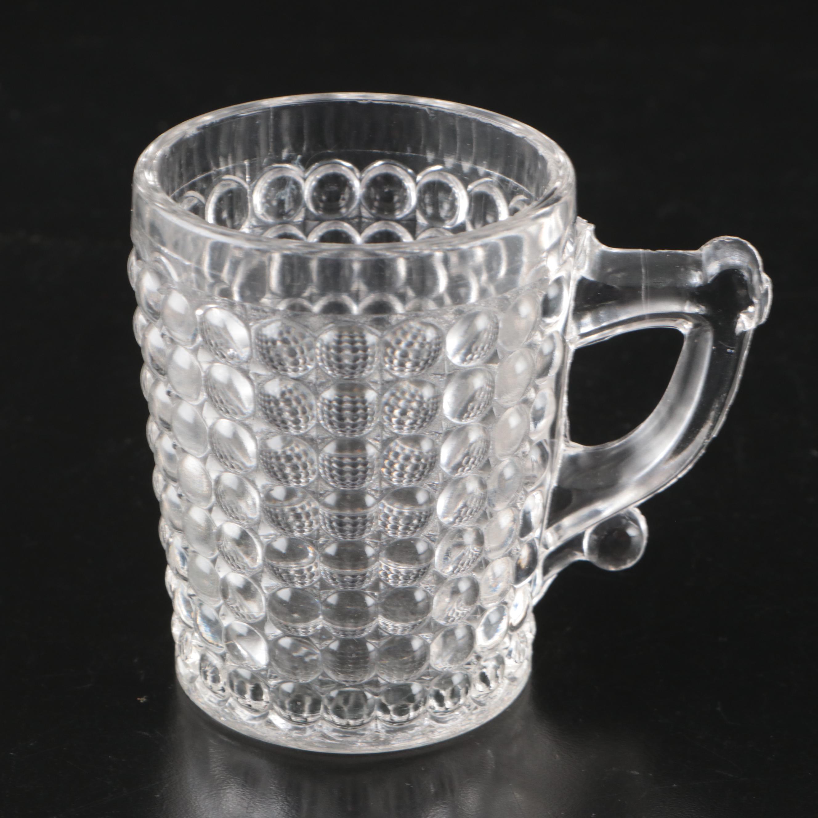 Hobnail Clear Glass Footed Pitcher, Cups and Tumblers