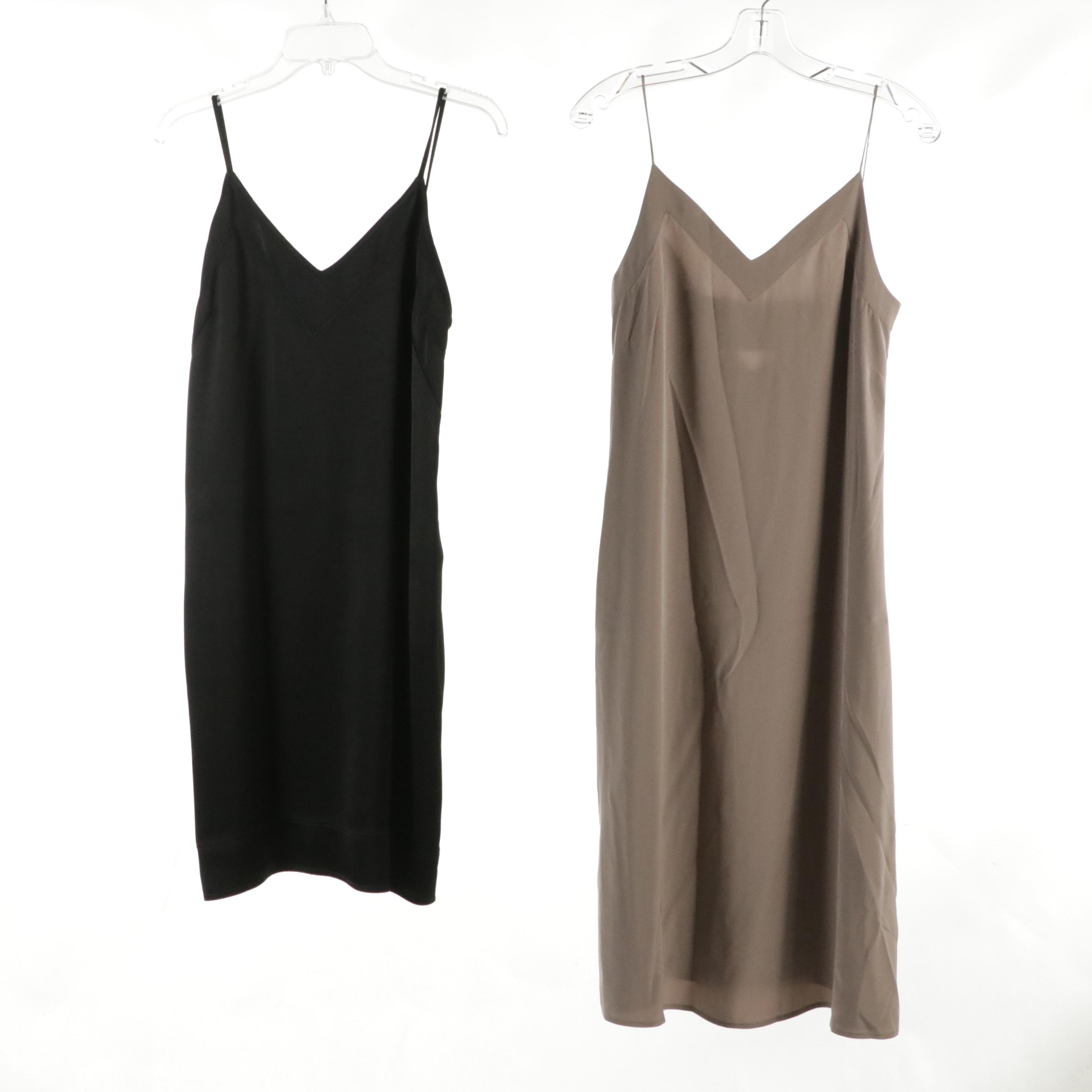 Cuyana Silk Side Slit Midi and Toteme Contrast Satin Cami Sleeveless Dresses