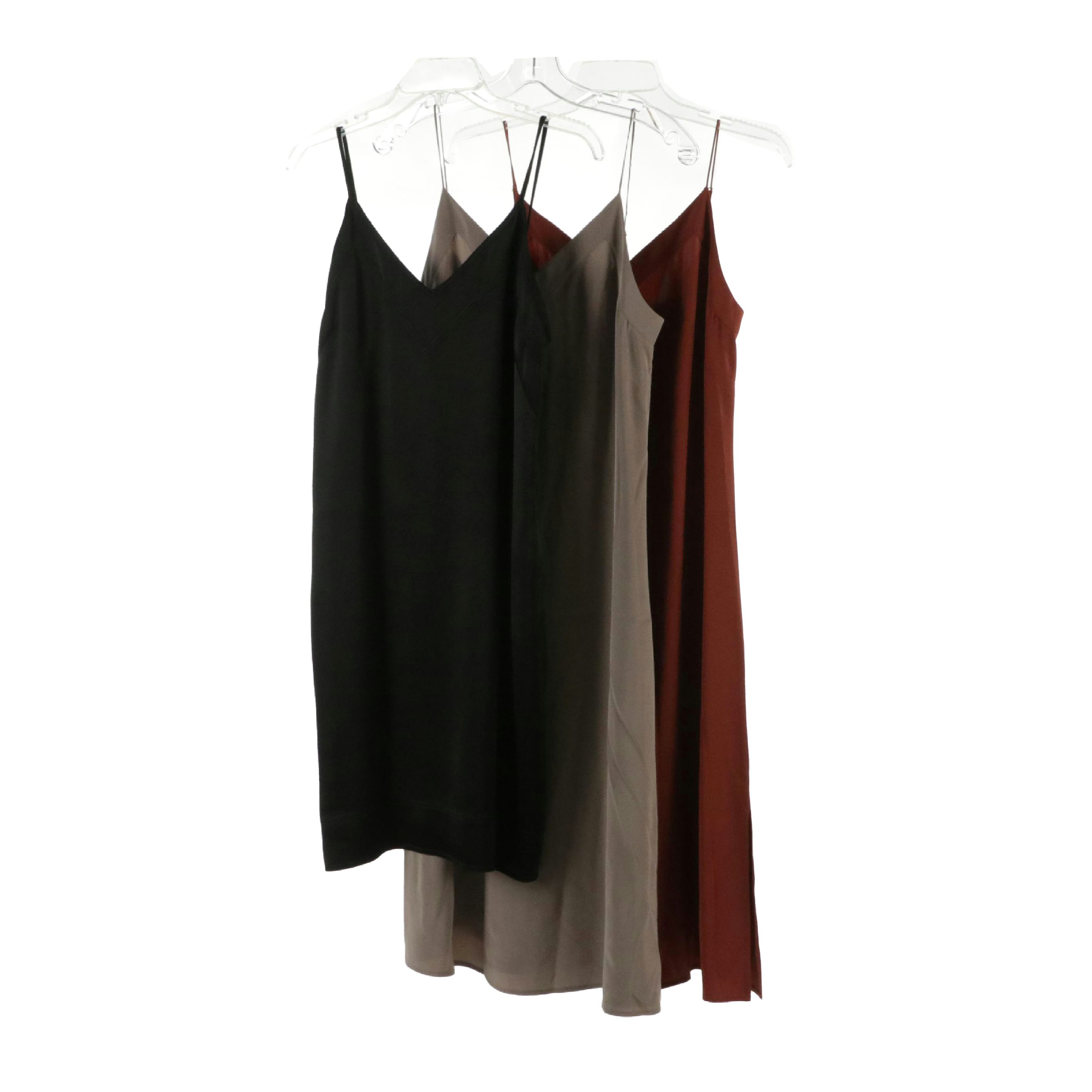 Cuyana Silk Side Slit Midi and Toteme Contrast Satin Cami Sleeveless Dresses
