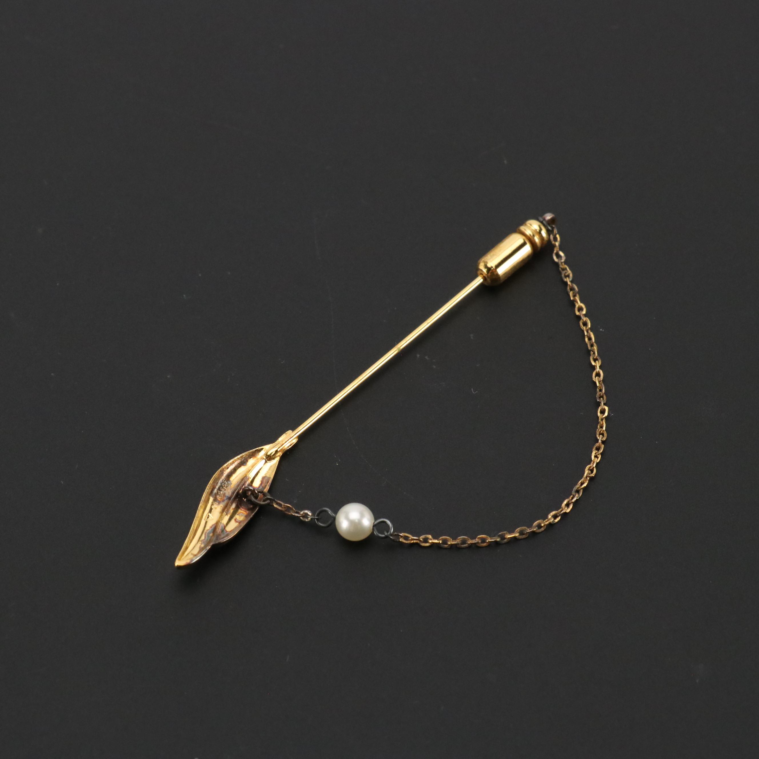 Mikimoto Sterling Single Pearl Feather Stickpin