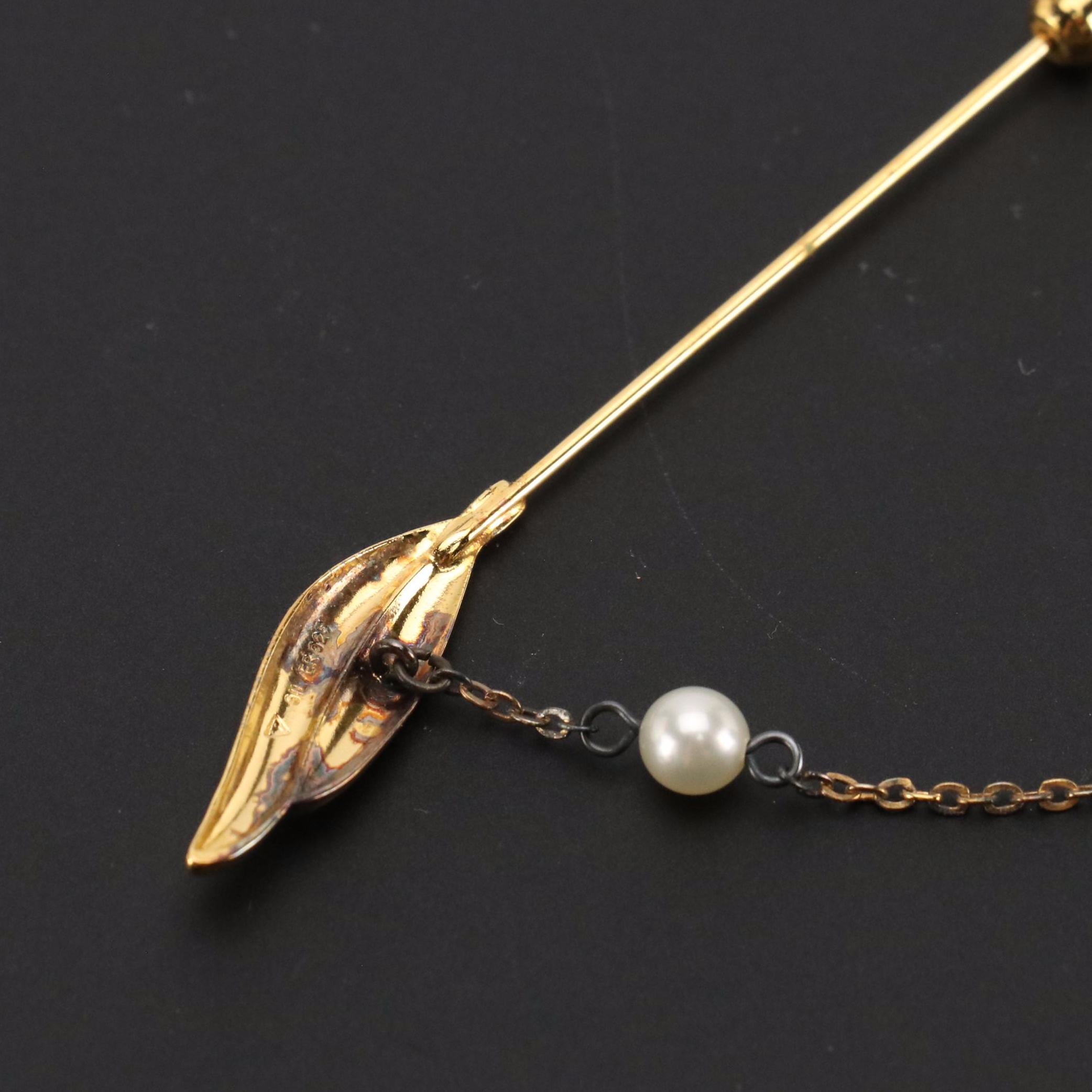 Mikimoto Sterling Single Pearl Feather Stickpin