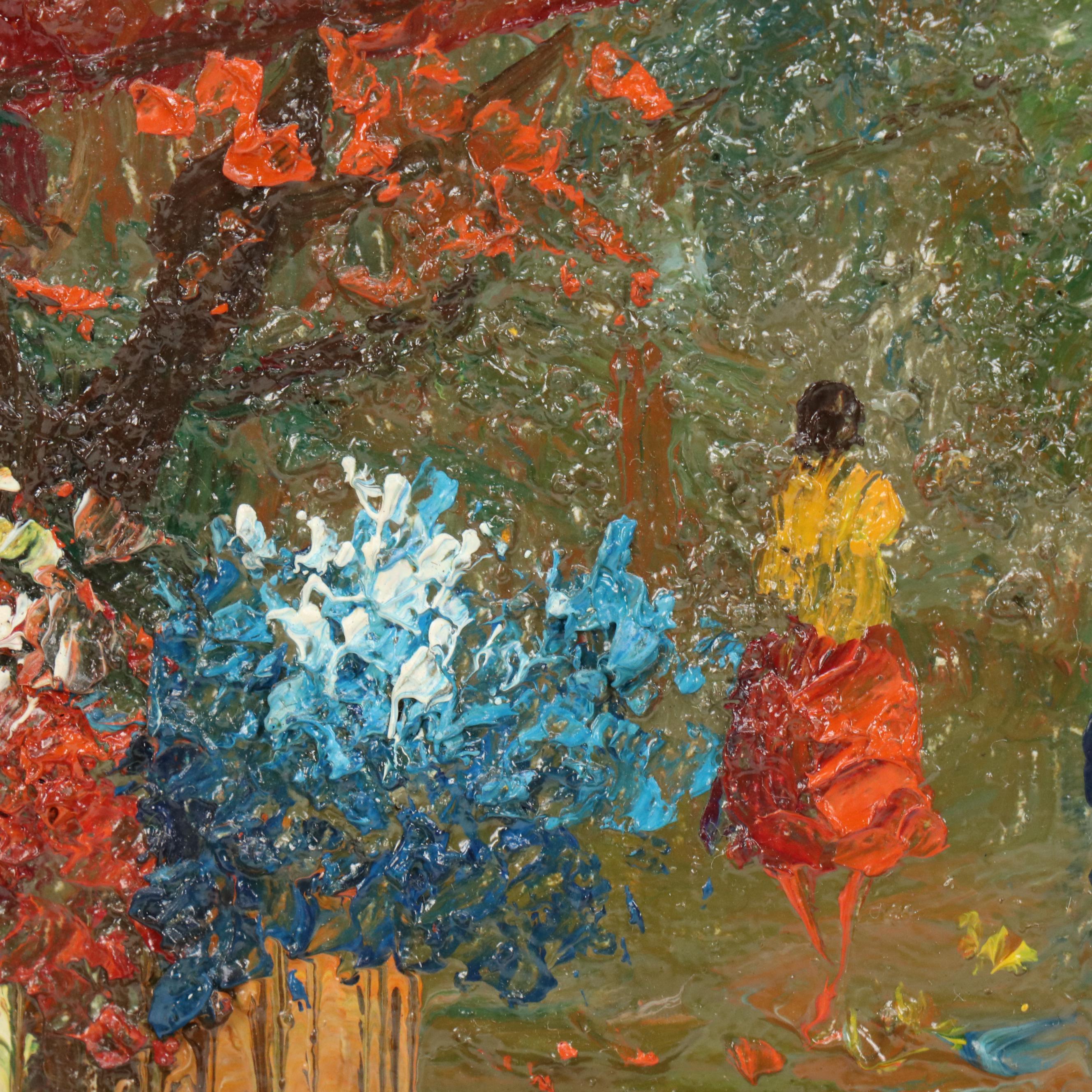 M. Davids Impressionist Style Impasto Oil Painting of European Street Scene