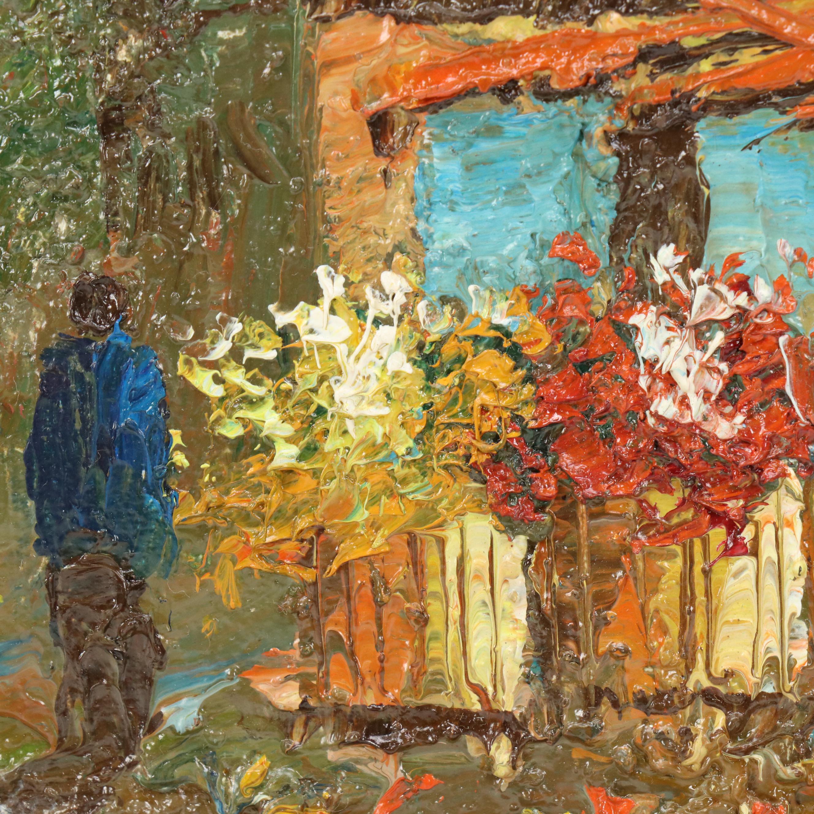 M. Davids Impressionist Style Impasto Oil Painting of European Street Scene