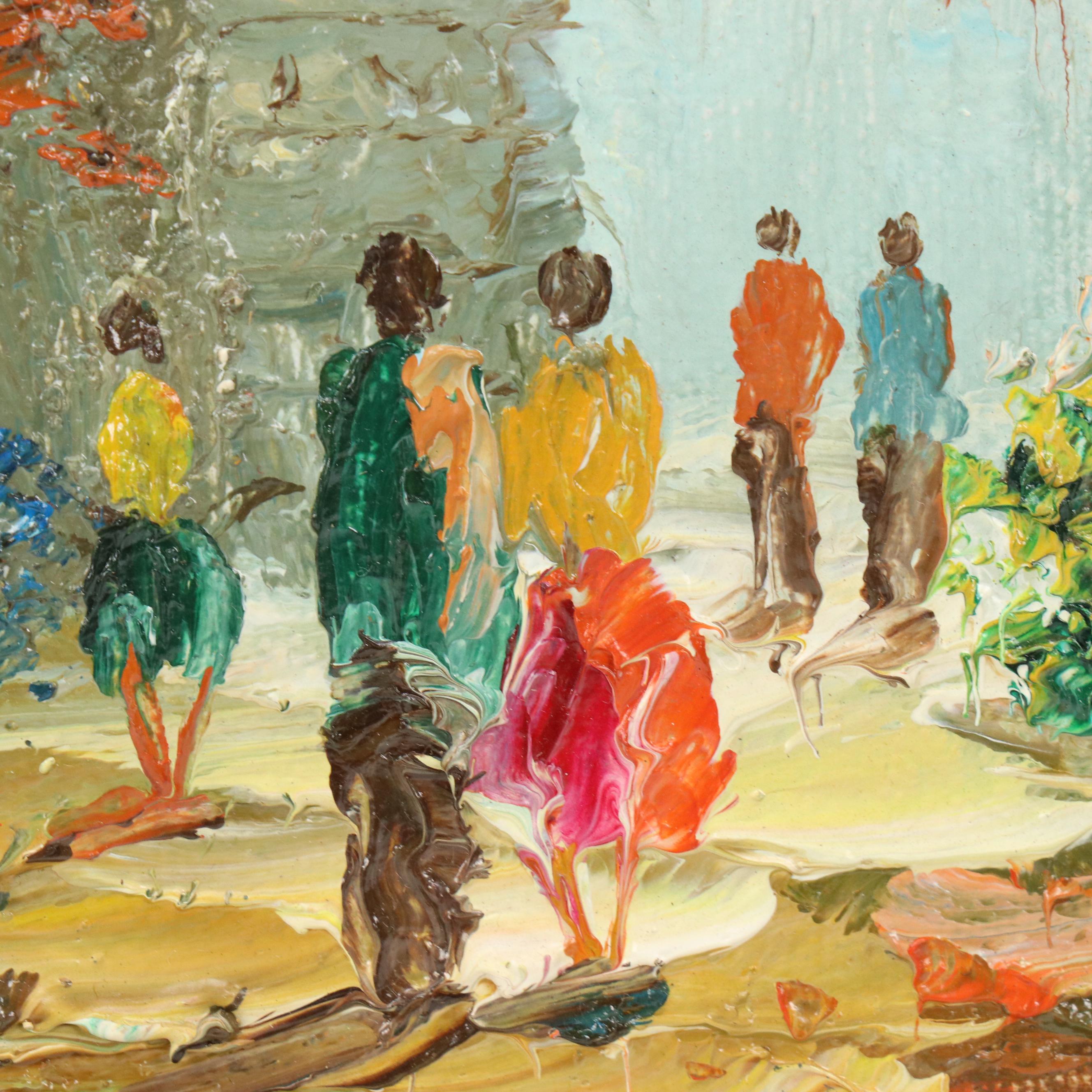 M. Davids Impressionist Style Impasto Oil Painting of European Street Scene