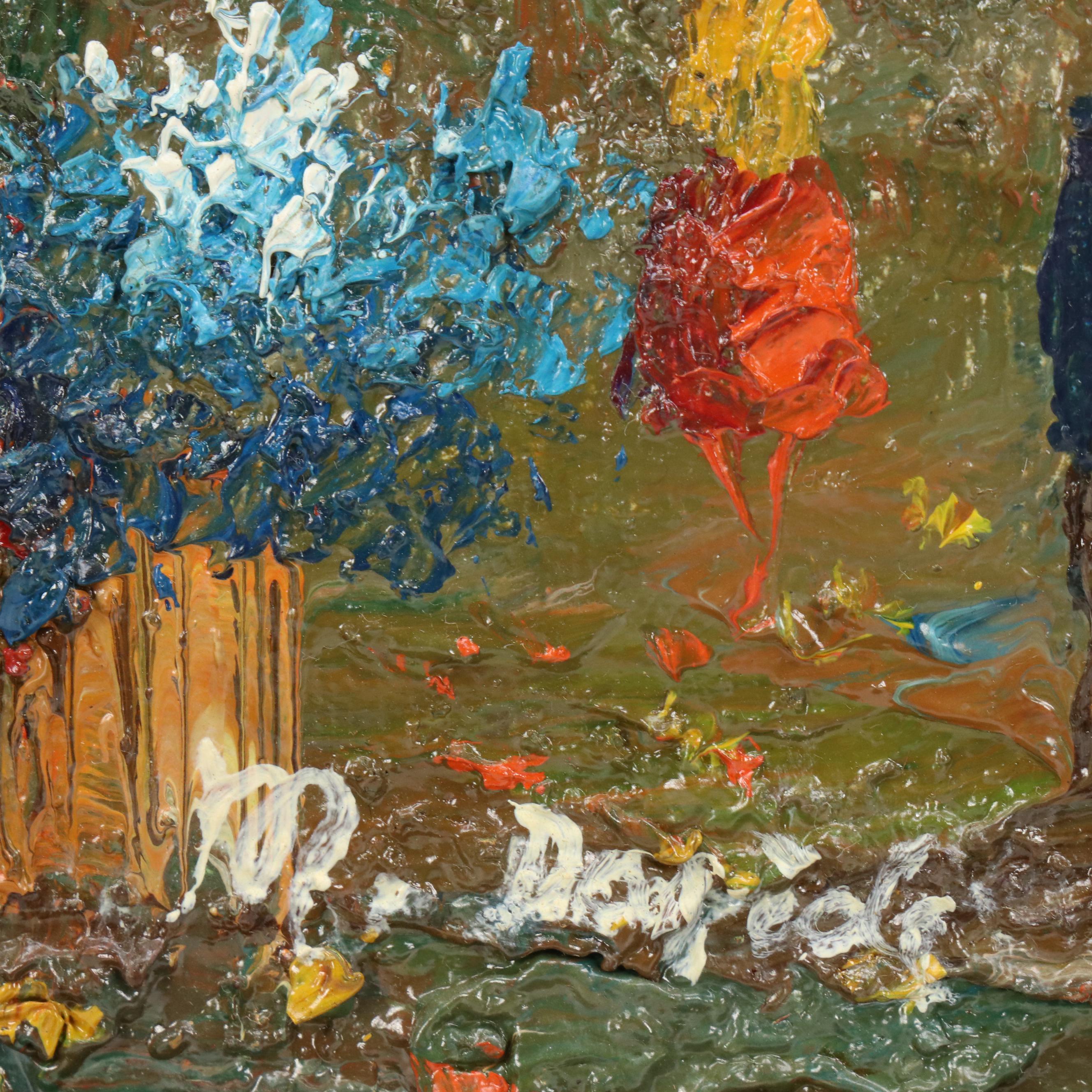 M. Davids Impressionist Style Impasto Oil Painting of European Street Scene