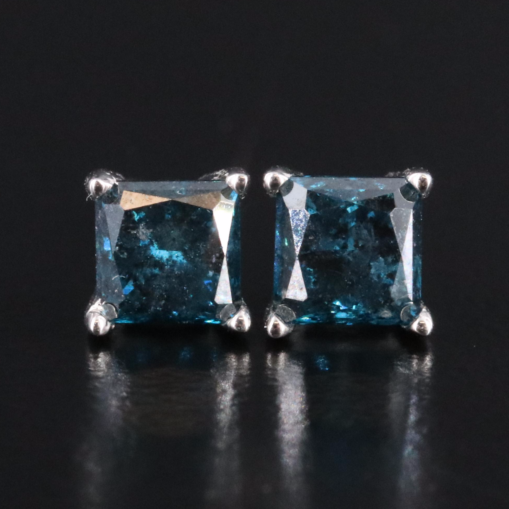 14K 0.74 Lab Grown Fancy Blue Diamond Solitaire Earrings
