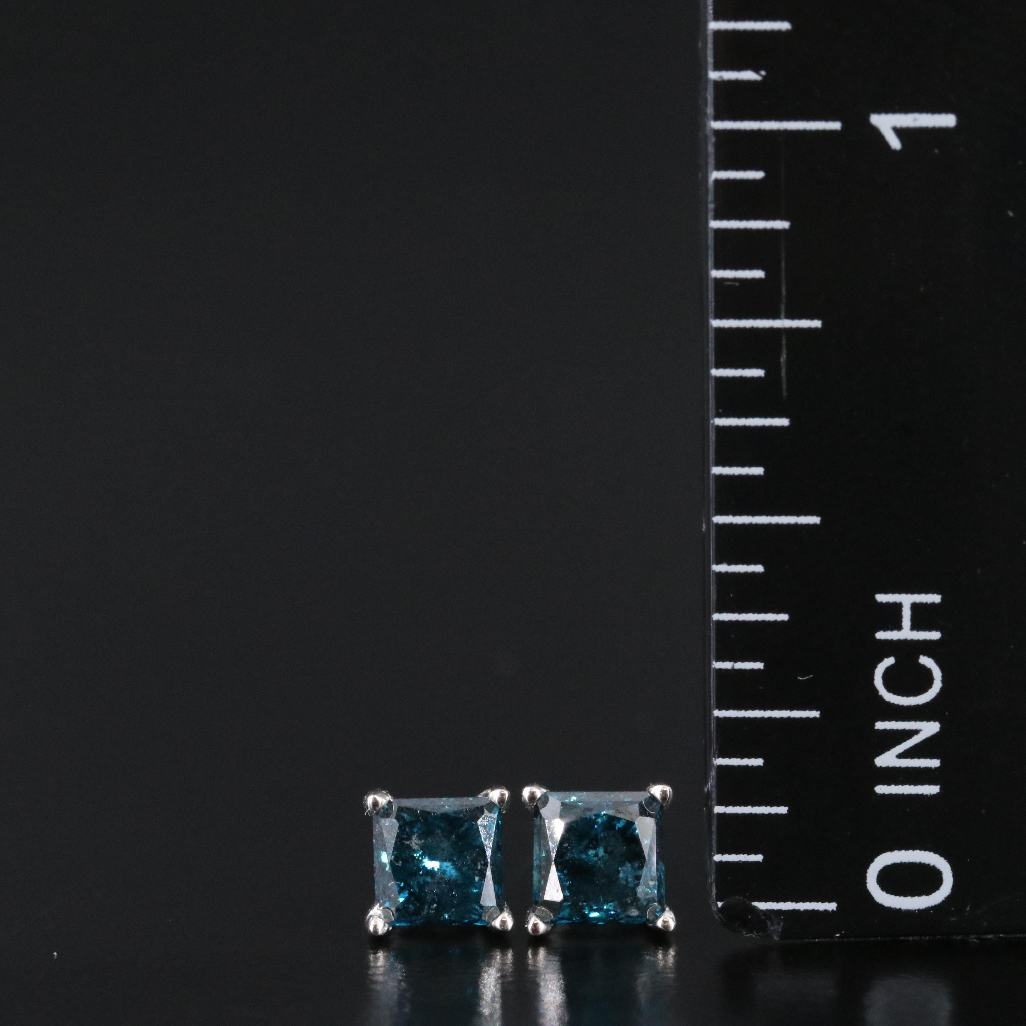 14K 0.74 Lab Grown Fancy Blue Diamond Solitaire Earrings
