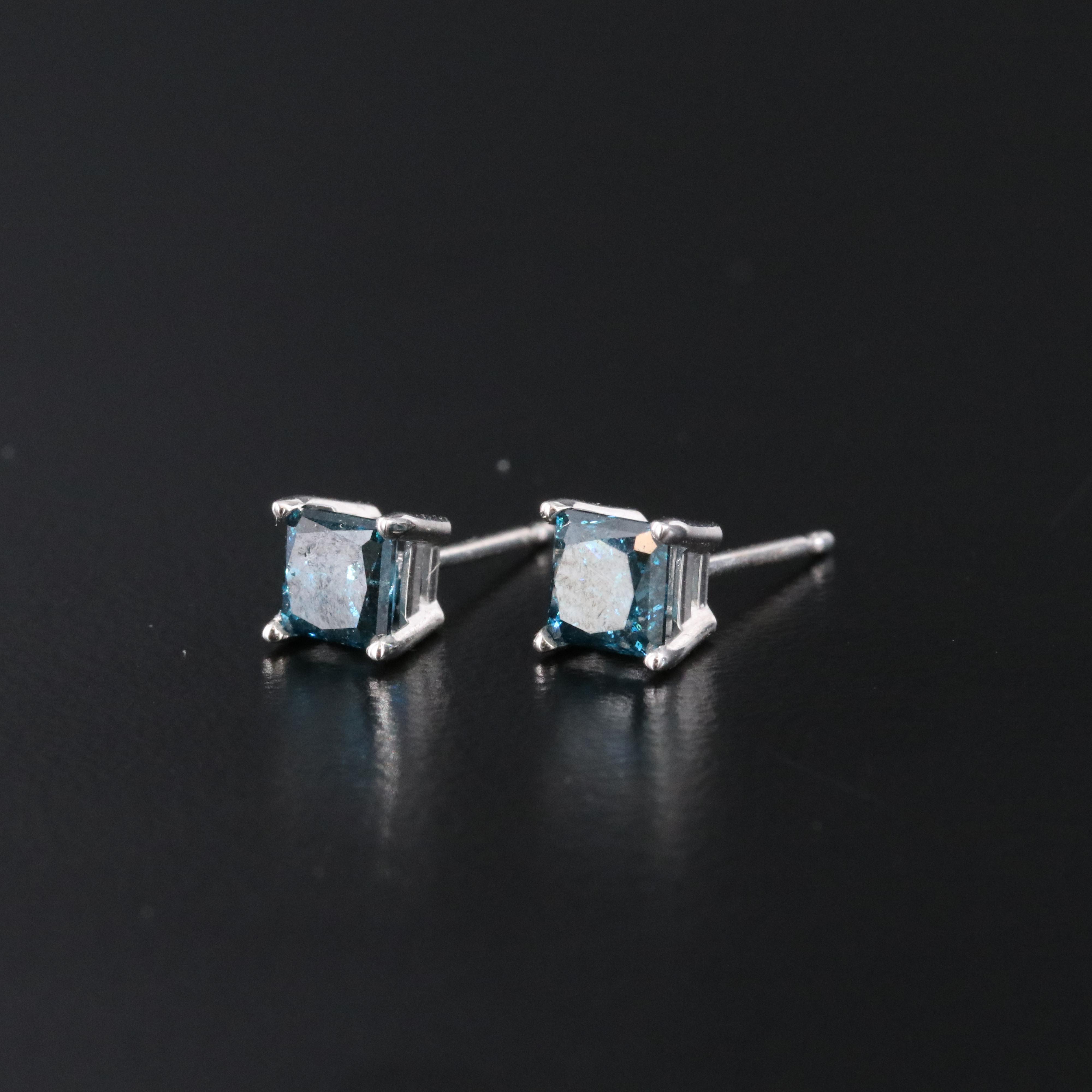 14K 0.74 Lab Grown Fancy Blue Diamond Solitaire Earrings