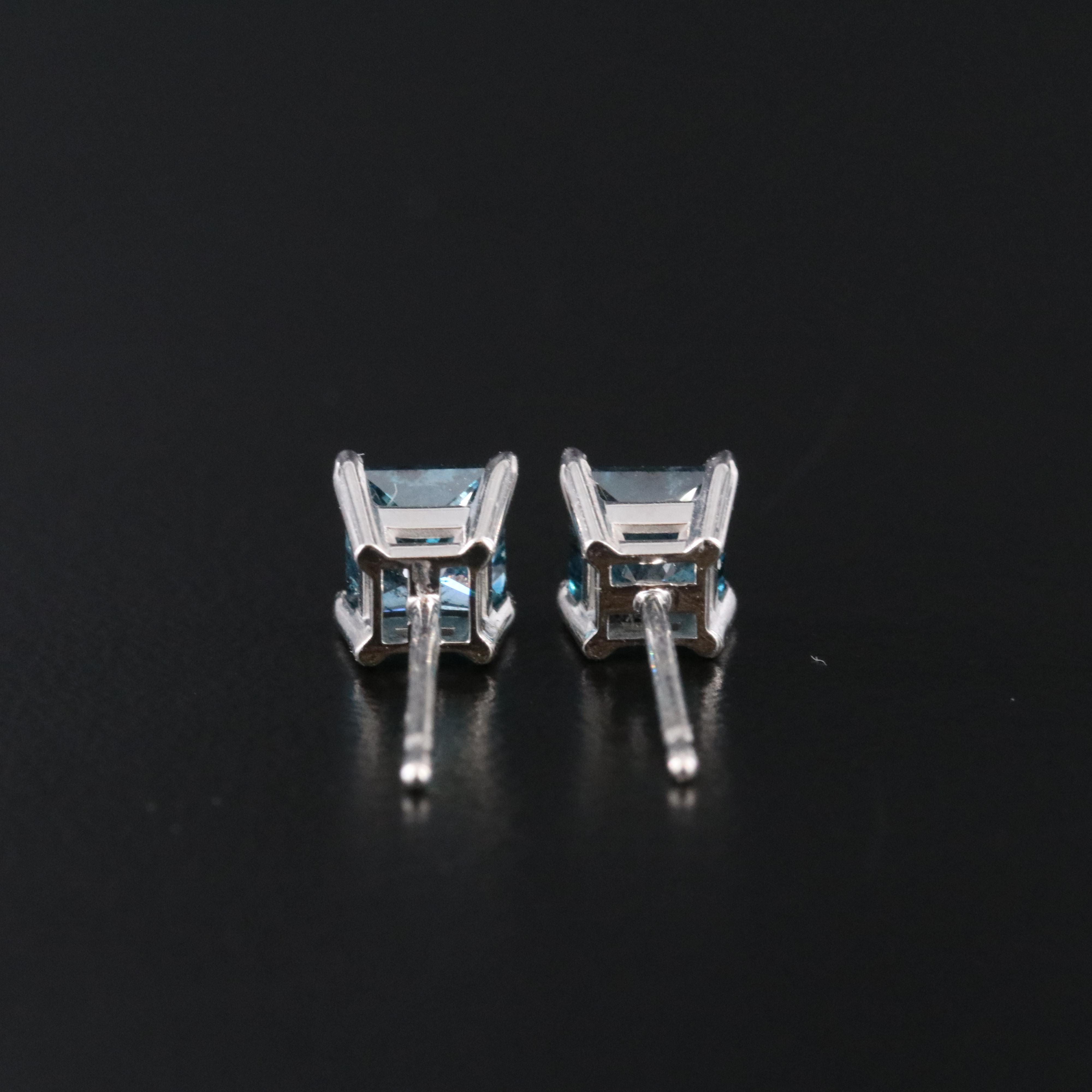 14K 0.74 Lab Grown Fancy Blue Diamond Solitaire Earrings