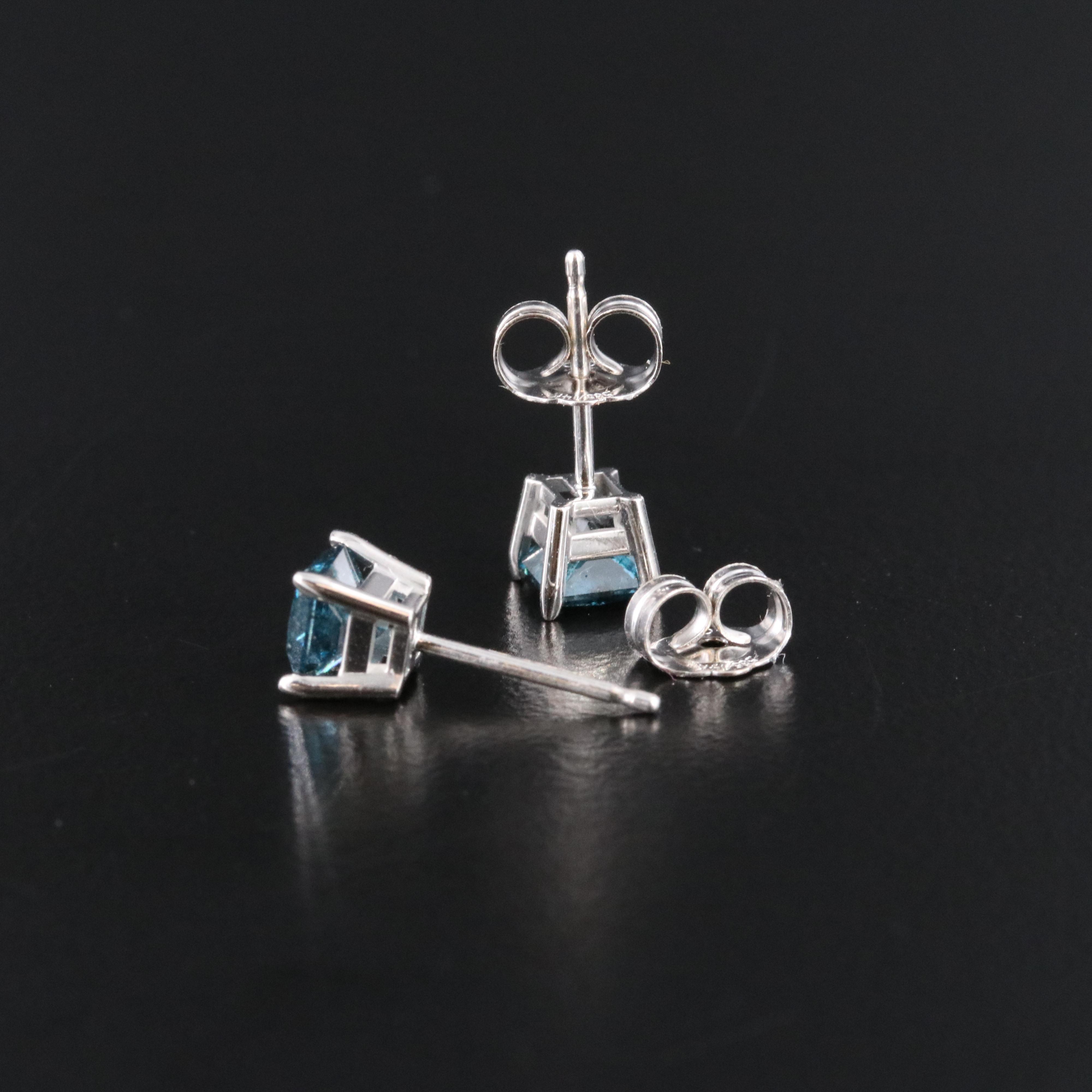 14K 0.74 Lab Grown Fancy Blue Diamond Solitaire Earrings