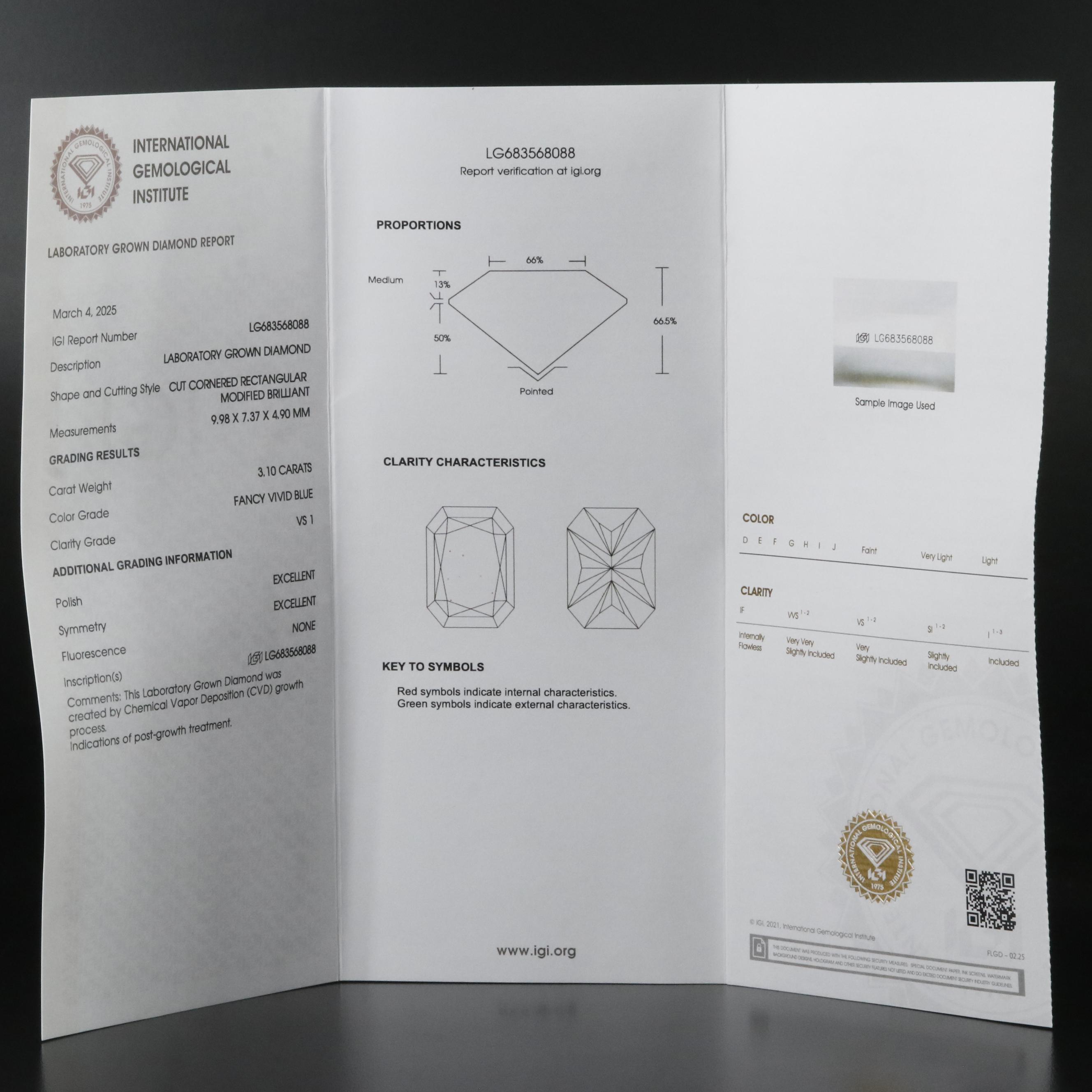 14K 3.38 CTW Lab Grown Diamond Ring with Fancy Blue Center and IGI Report