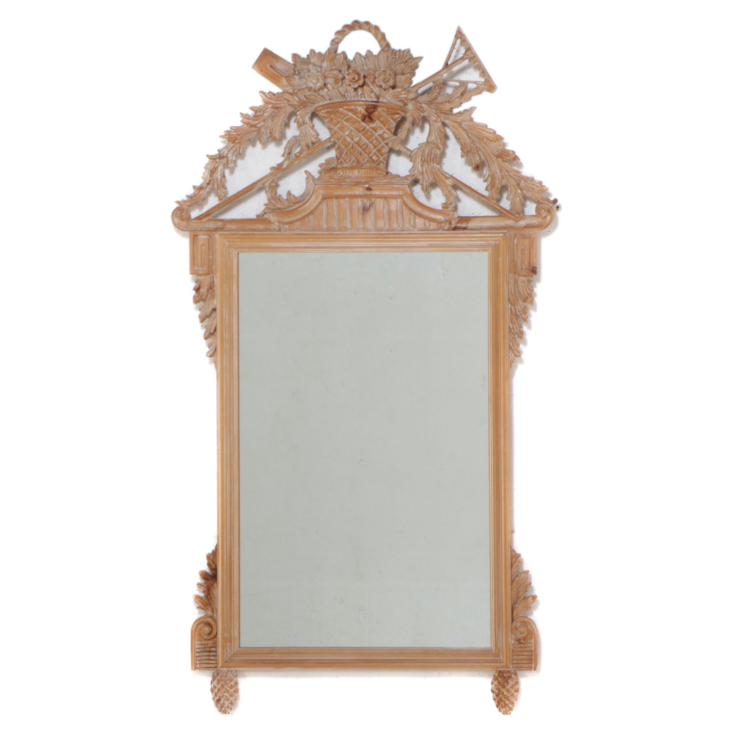 Italian Made Ethan Allen Louis XVI Carved Wood Wall Mirror, 21st Century
