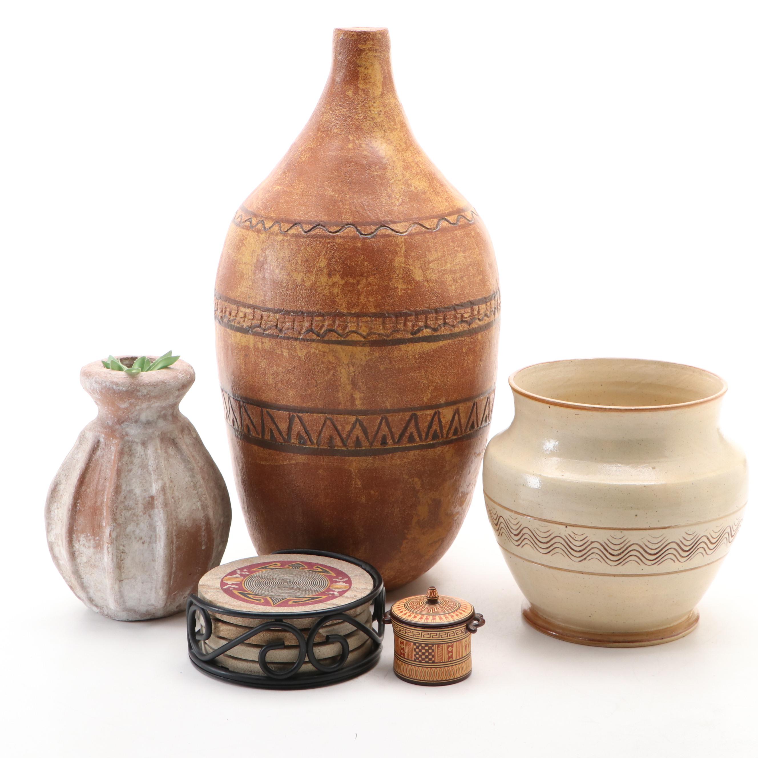 Southwestern Style Coasters with Handmade Ceramic Vessels
