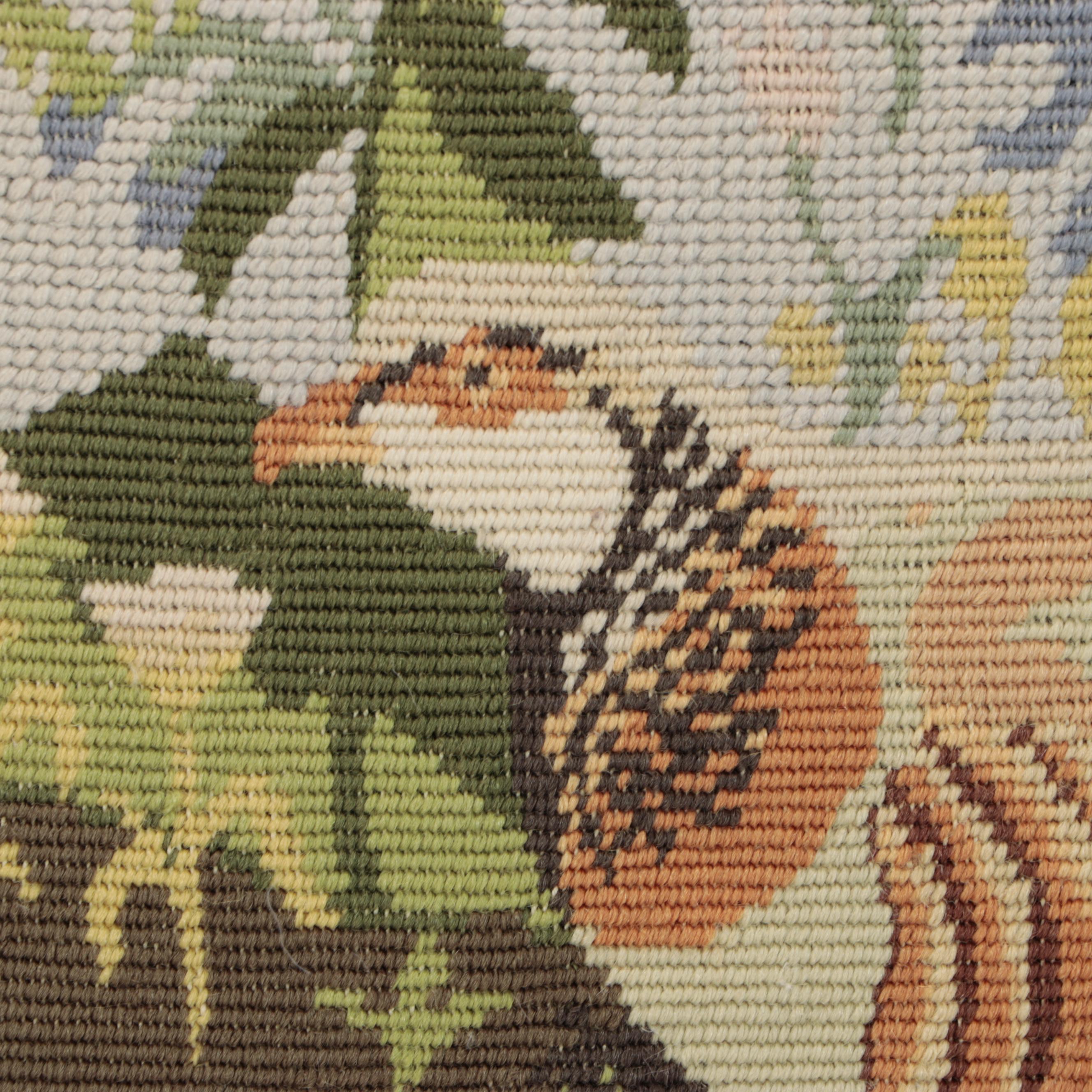 Needlepoint Tasseled Fox and Quail Accent Pillows