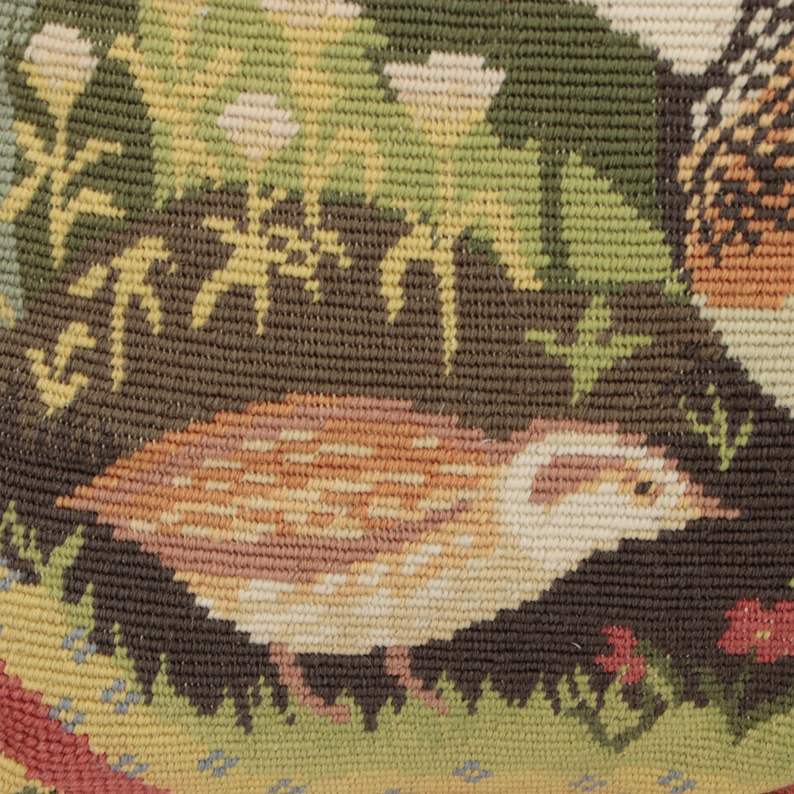 Needlepoint Tasseled Fox and Quail Accent Pillows