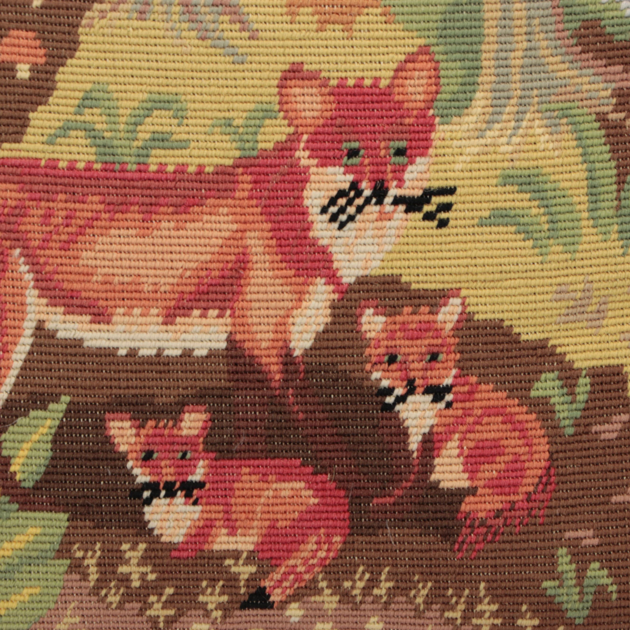Needlepoint Tasseled Fox and Quail Accent Pillows