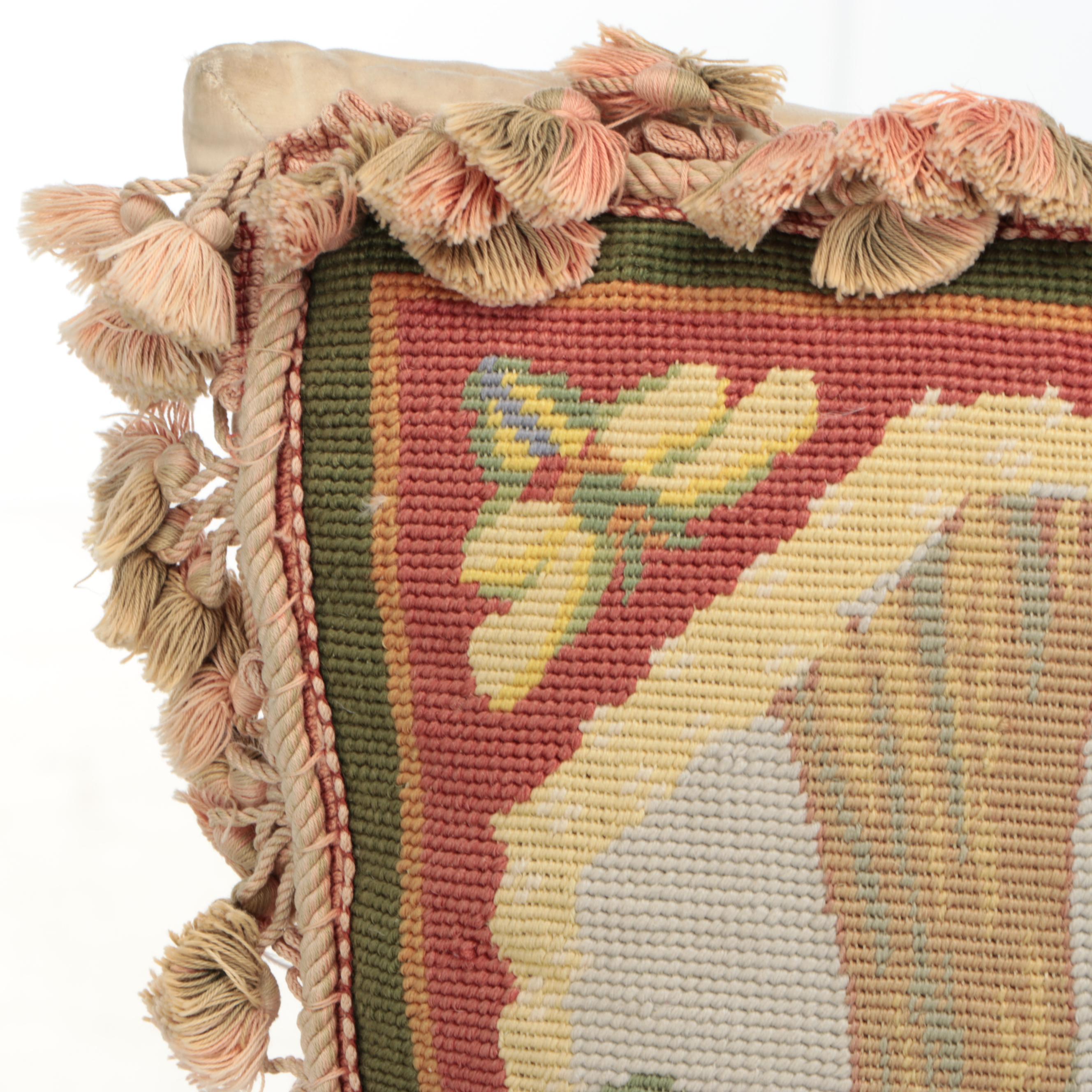 Needlepoint Tasseled Fox and Quail Accent Pillows