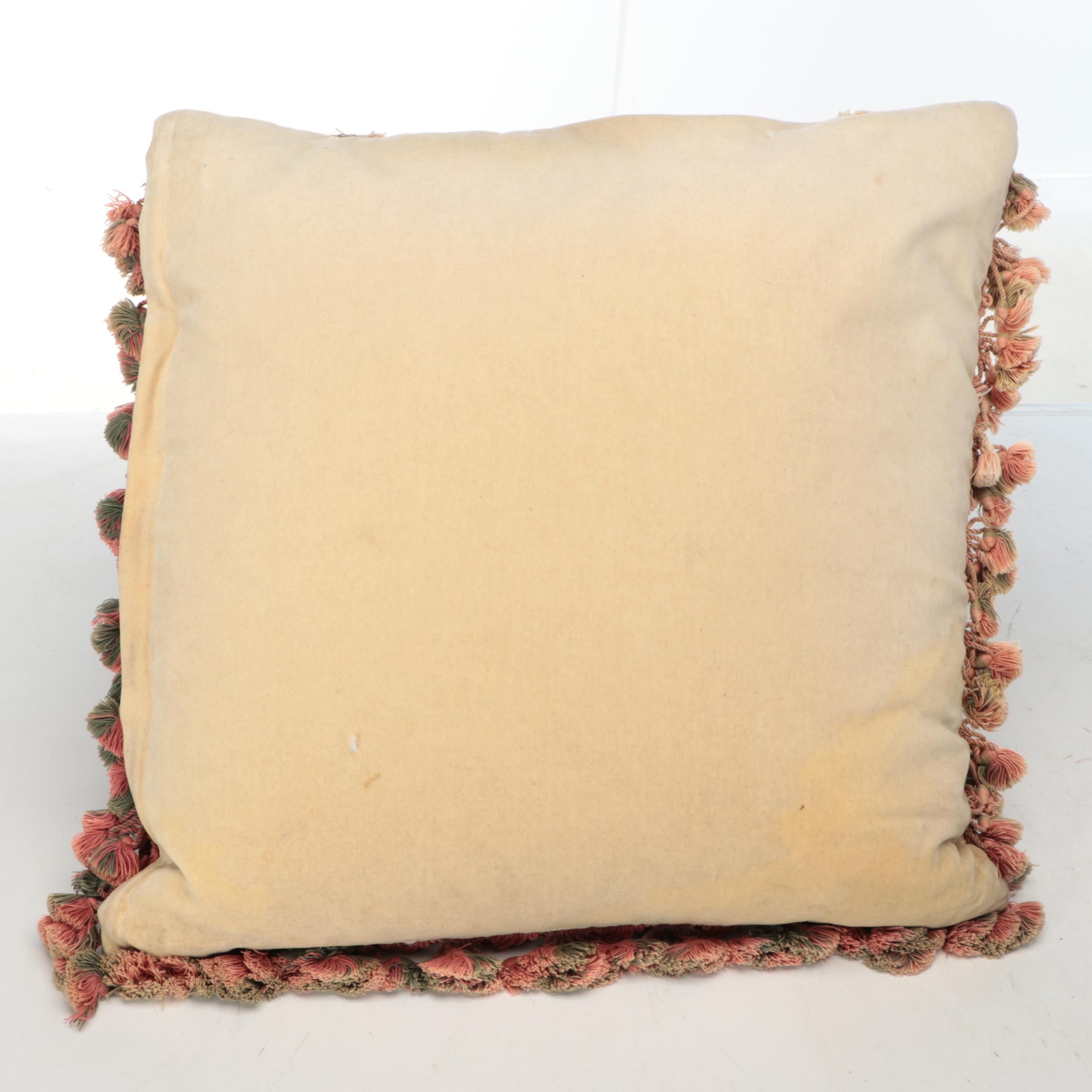 Needlepoint Tasseled Fox and Quail Accent Pillows