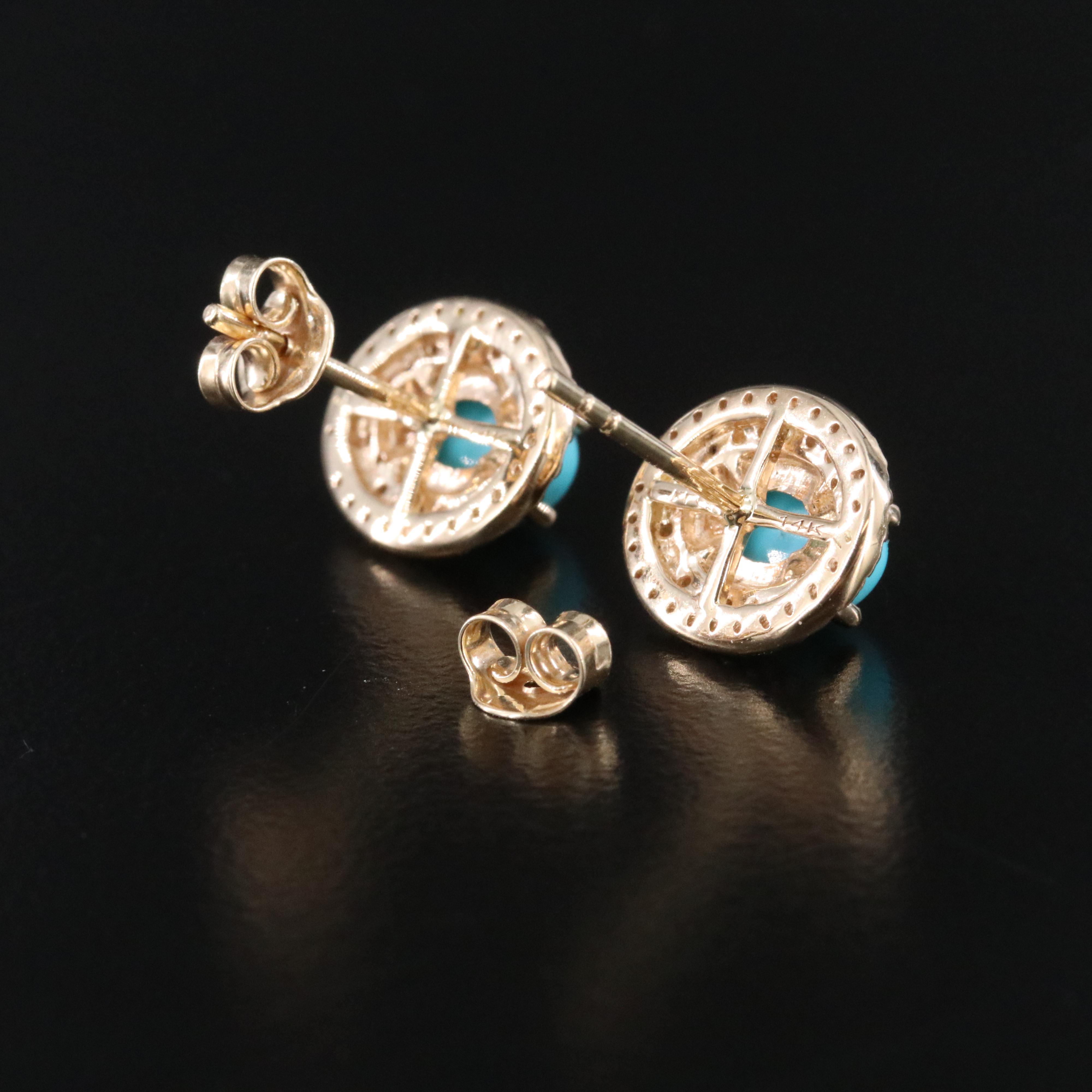 14K Turquoise and White Sapphire Earrings