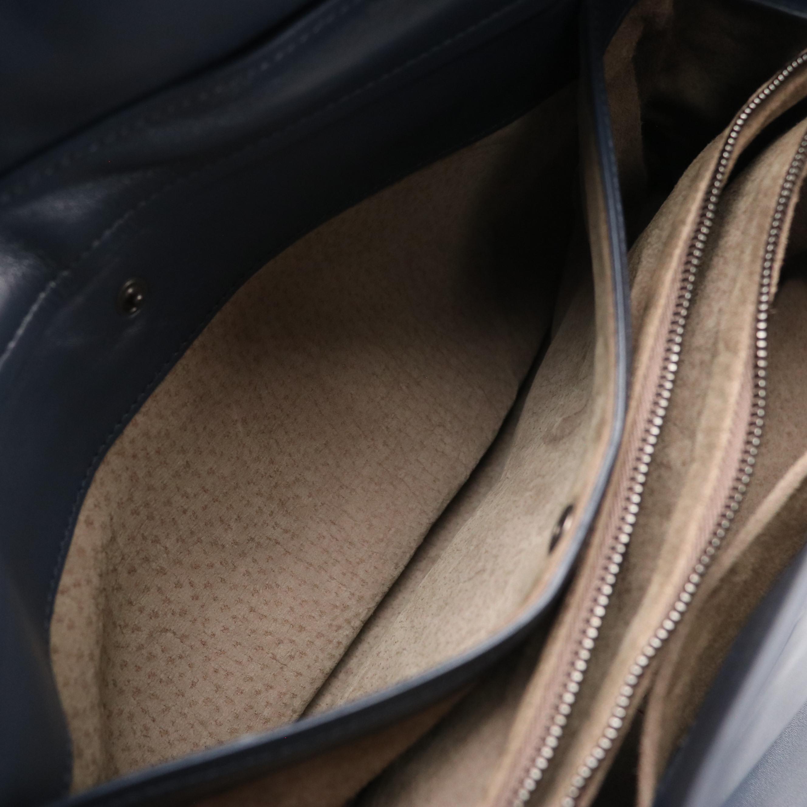 Bottega Veneta Two-Way Satchel in Smooth Navy Leather with Intrecciato Accents