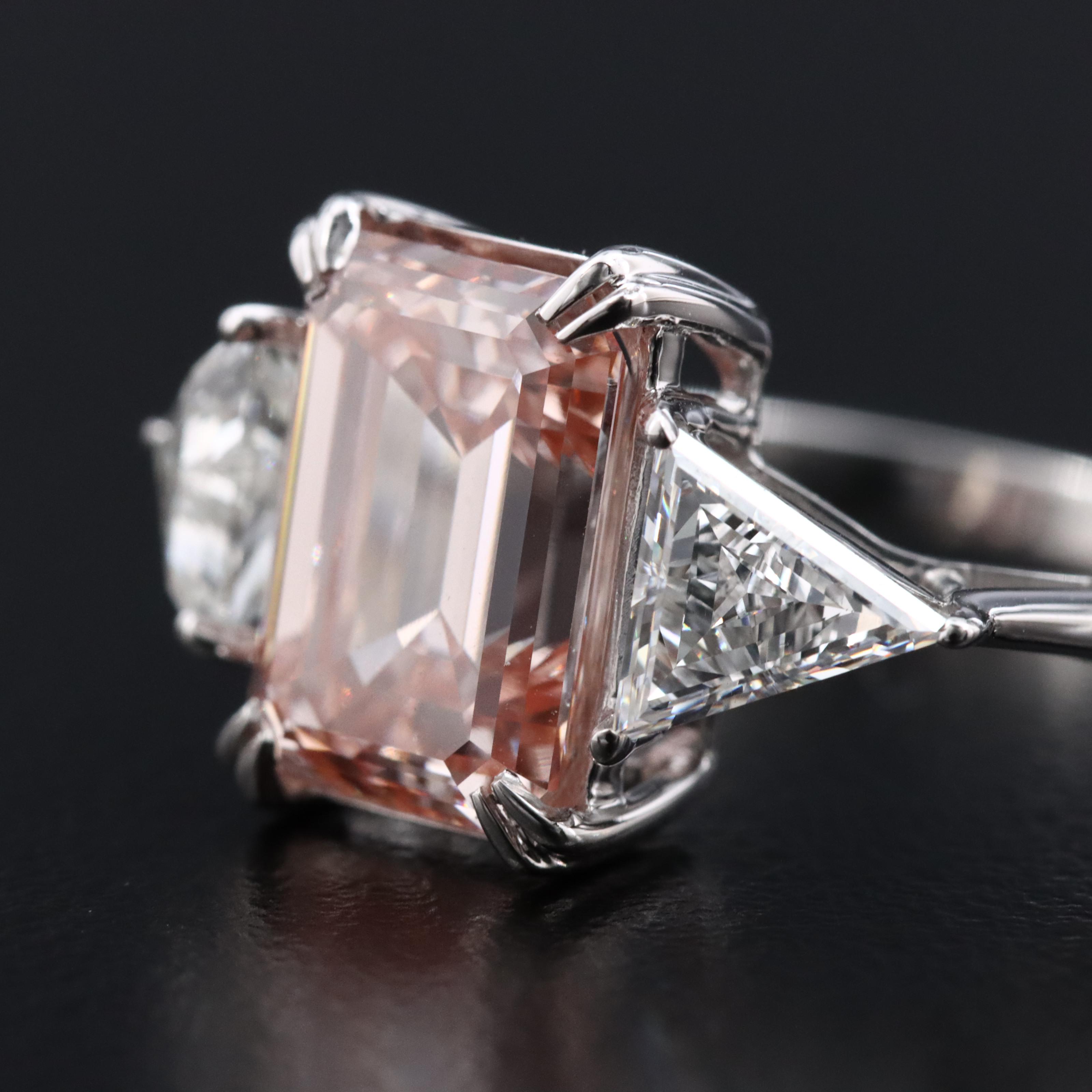 14K 4.09 CTW Lab Grown Diamond Ring with Fancy Pink Center and IGI Report